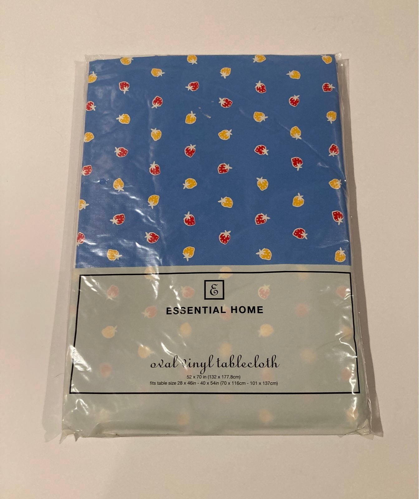 popular Essential Home Strawberrys Oval Blue Vinyl Tablecloth 54” x 70” NEW Home popular Essential Home Strawberrys Oval Blue Vinyl Tablecloth 54” x 70” NEW Home