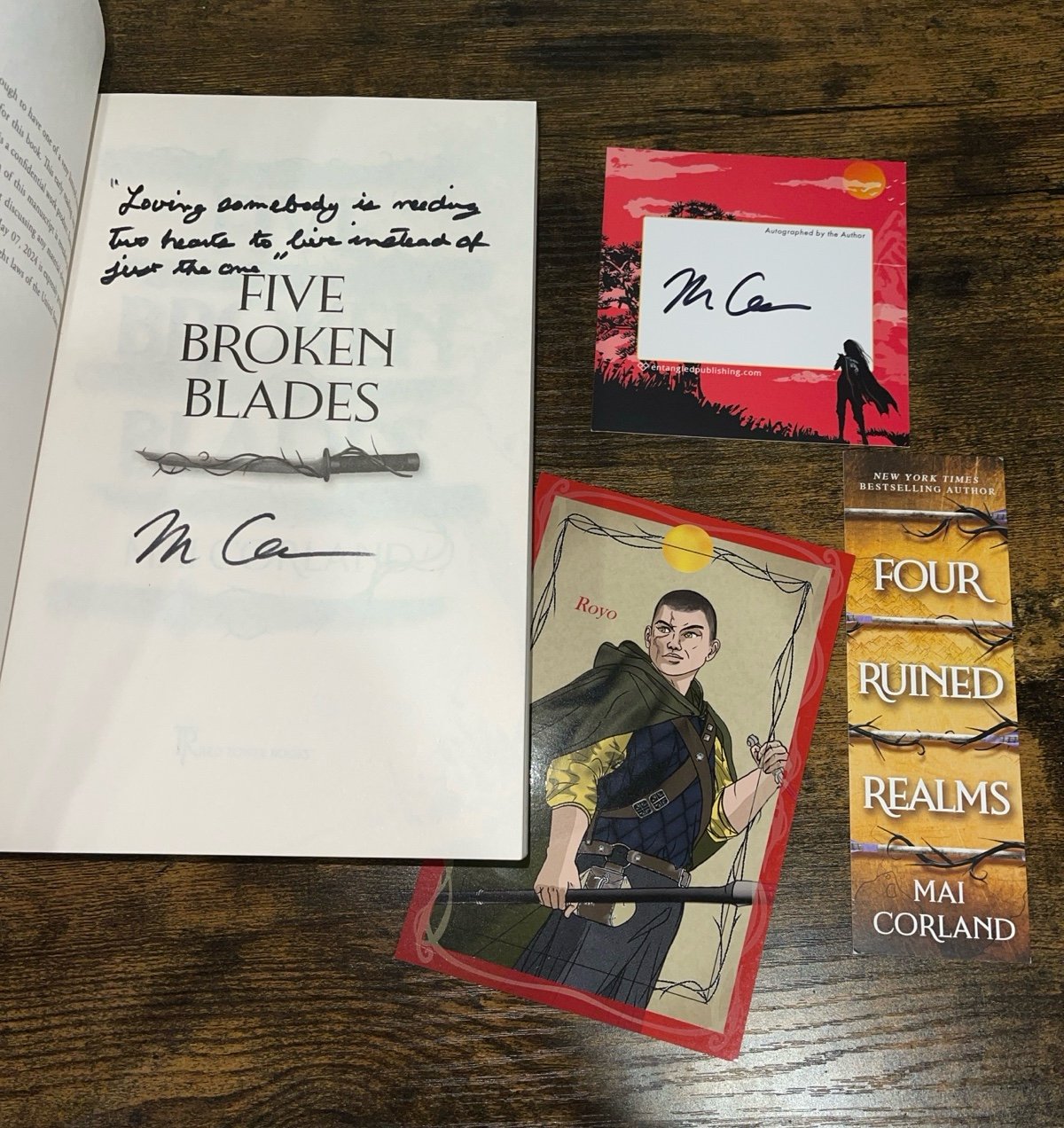 SIGNED & QUOTED five broken blades ARC mai corland red tower bundle w bookplate