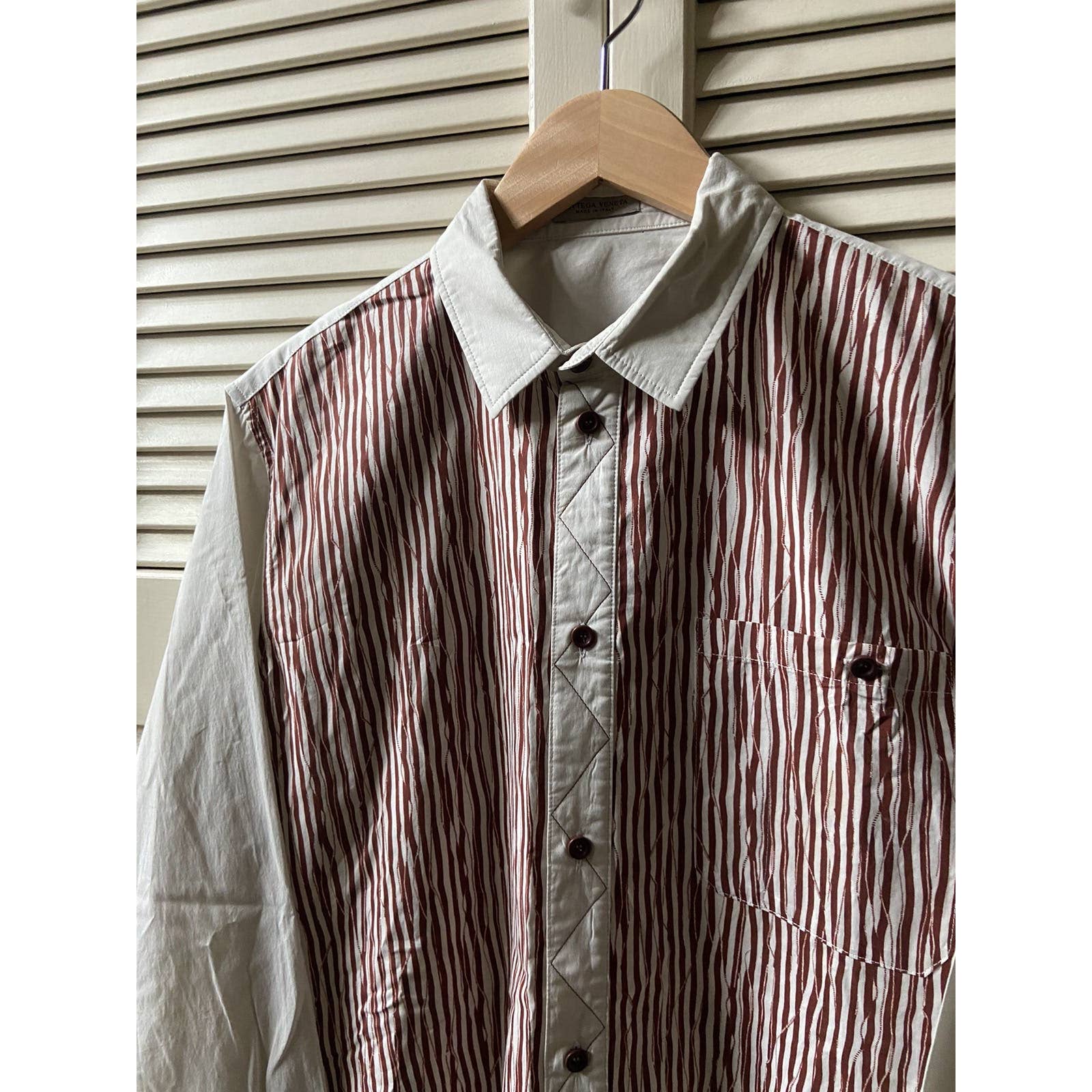 Bottega Veneta Striped Cotton LS Button Down Dress Shirt Red White Men's Size 41