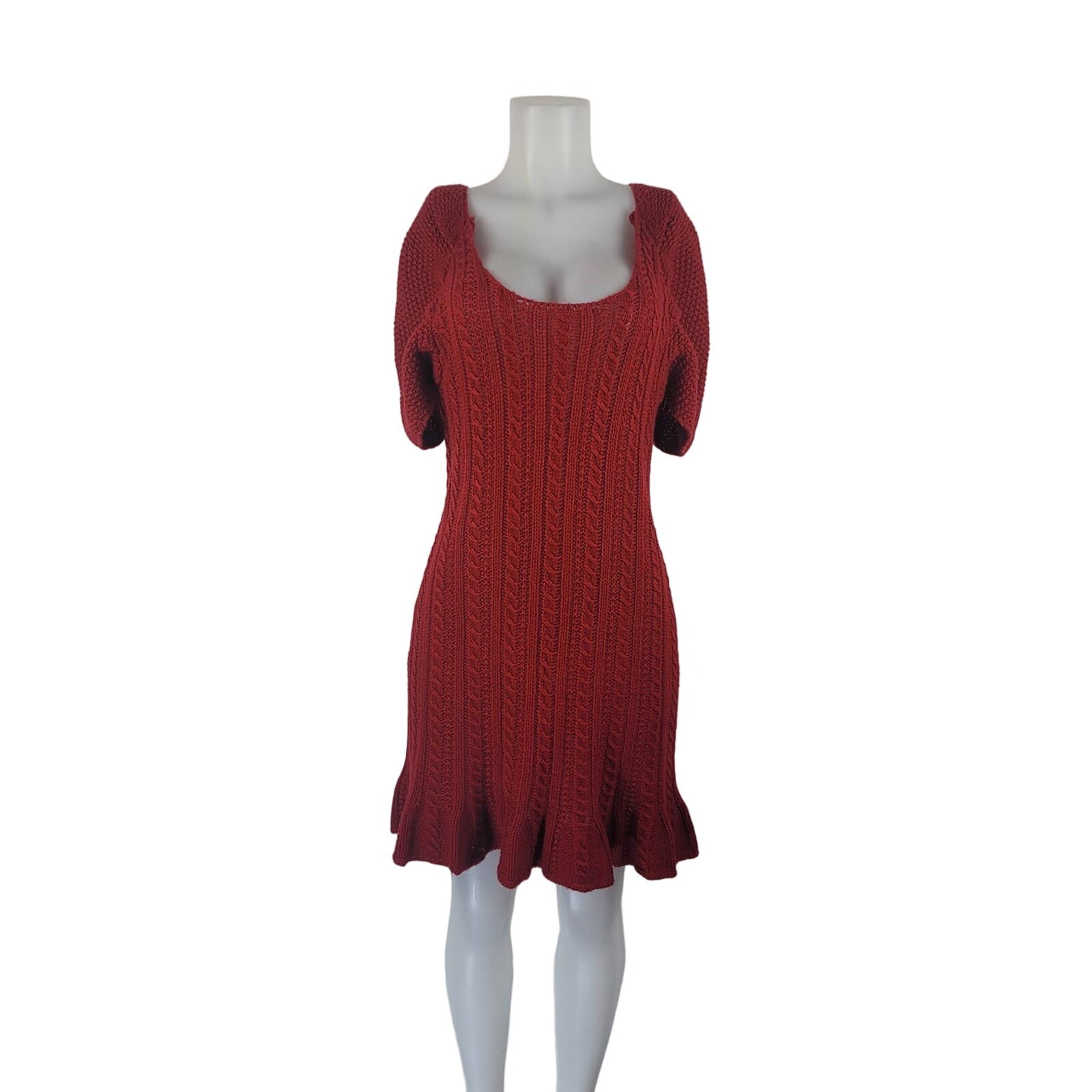 Moda International Tight Cable Knit Sweater Red Dress Large