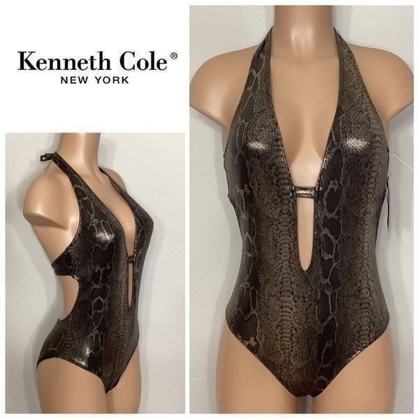 New. Kenneth Cole snake print metallic swimsuit. Normally 134