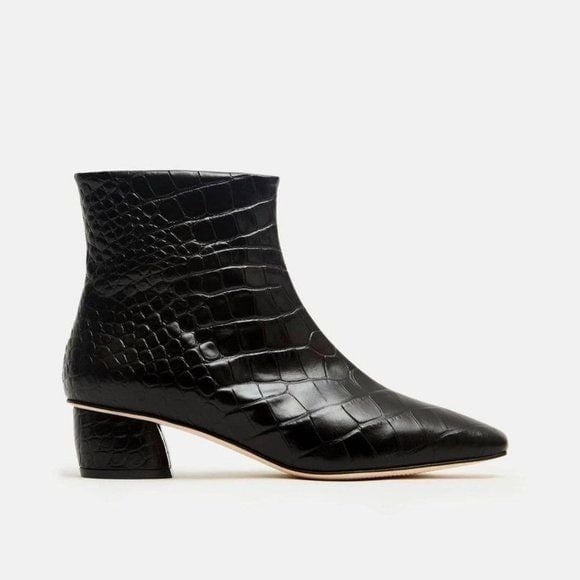 LoQ Women's Black Croc Embossed Matea Ankle Boots Low Heel Size 5