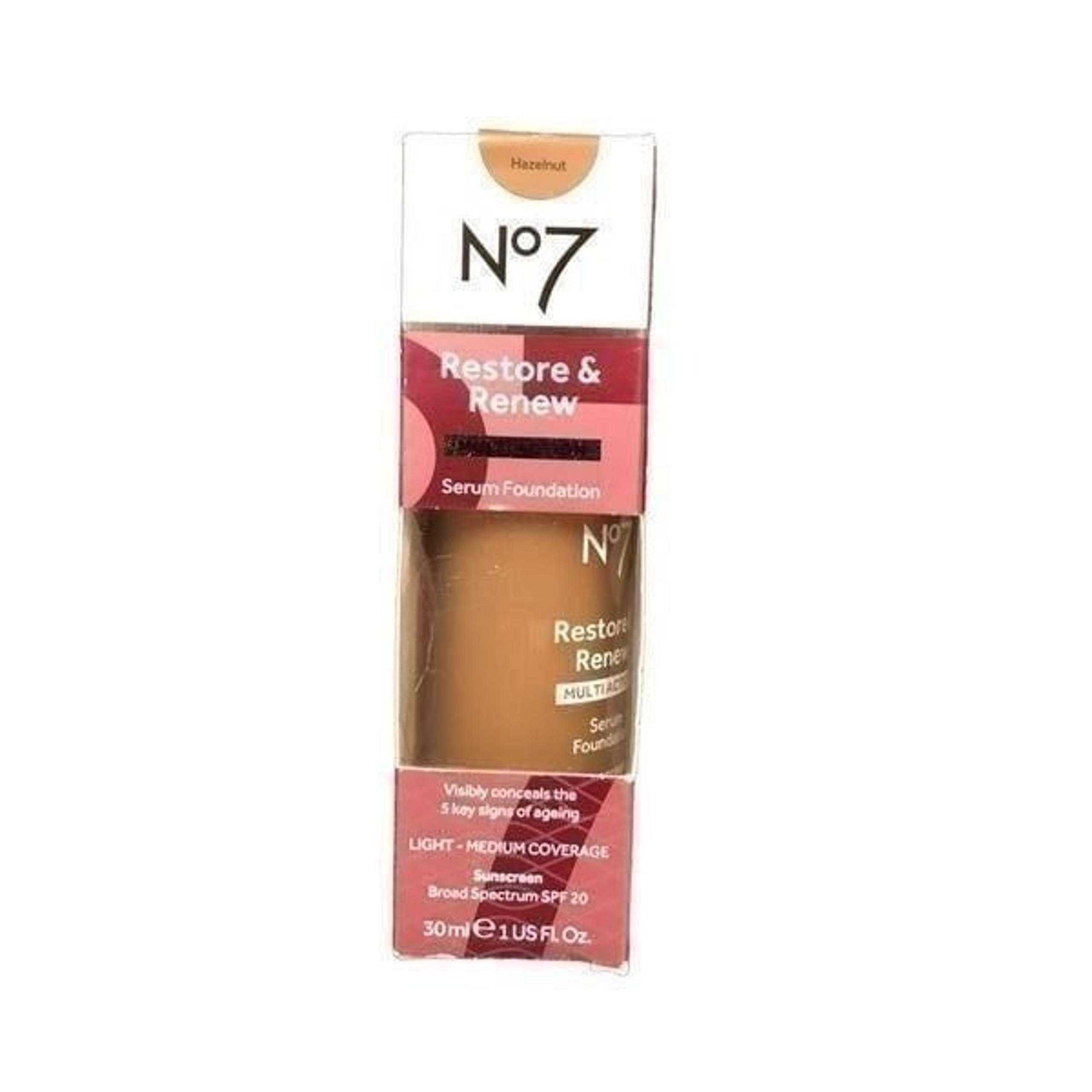 No7 Restore & Renew Multi Action Serum Foundation Hazelnut, 1 fl oz ea, NIB