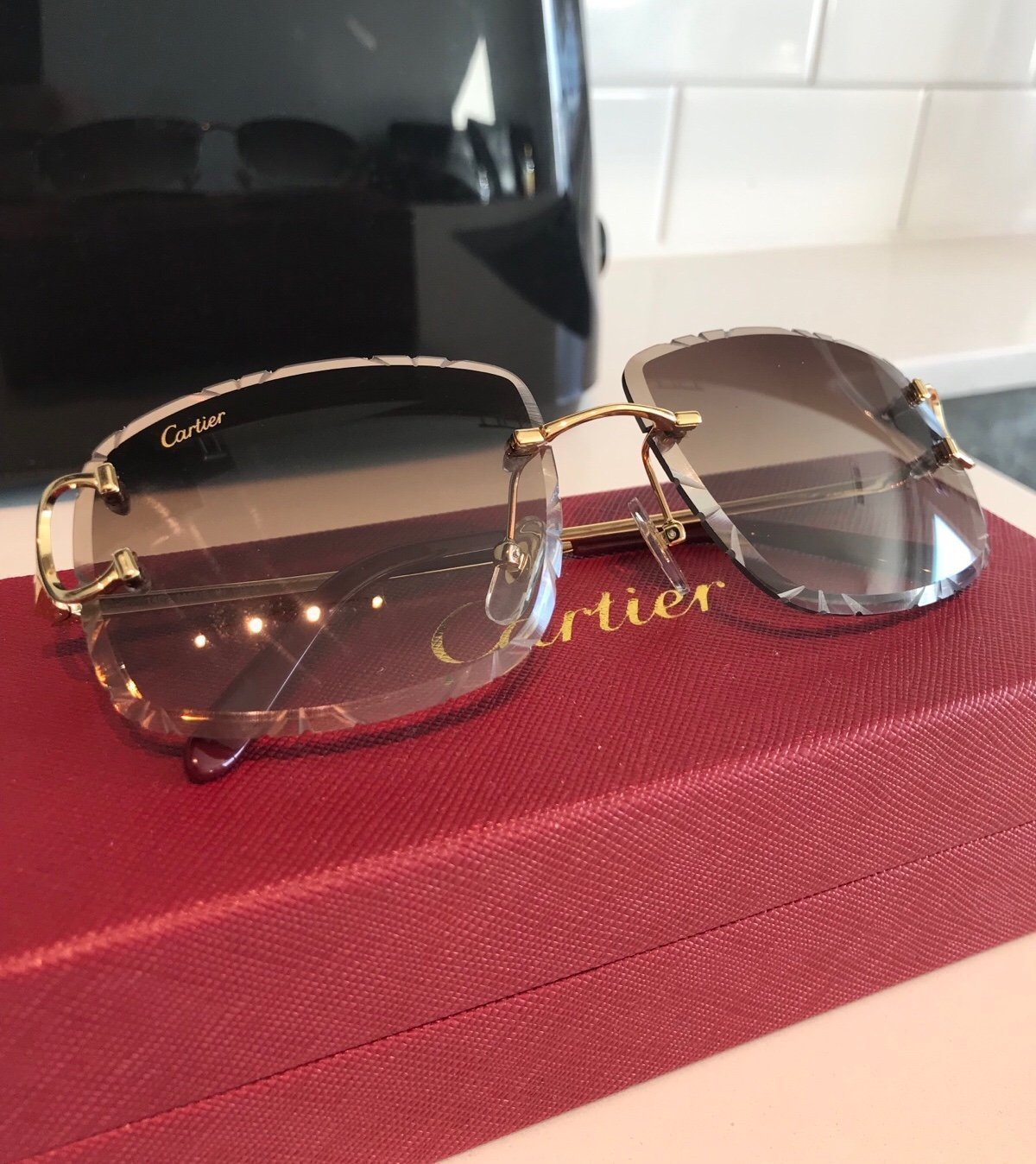 Cartier C-Decor Gold Wire Brown Tint Diamond Edged Piccadelly Glasses