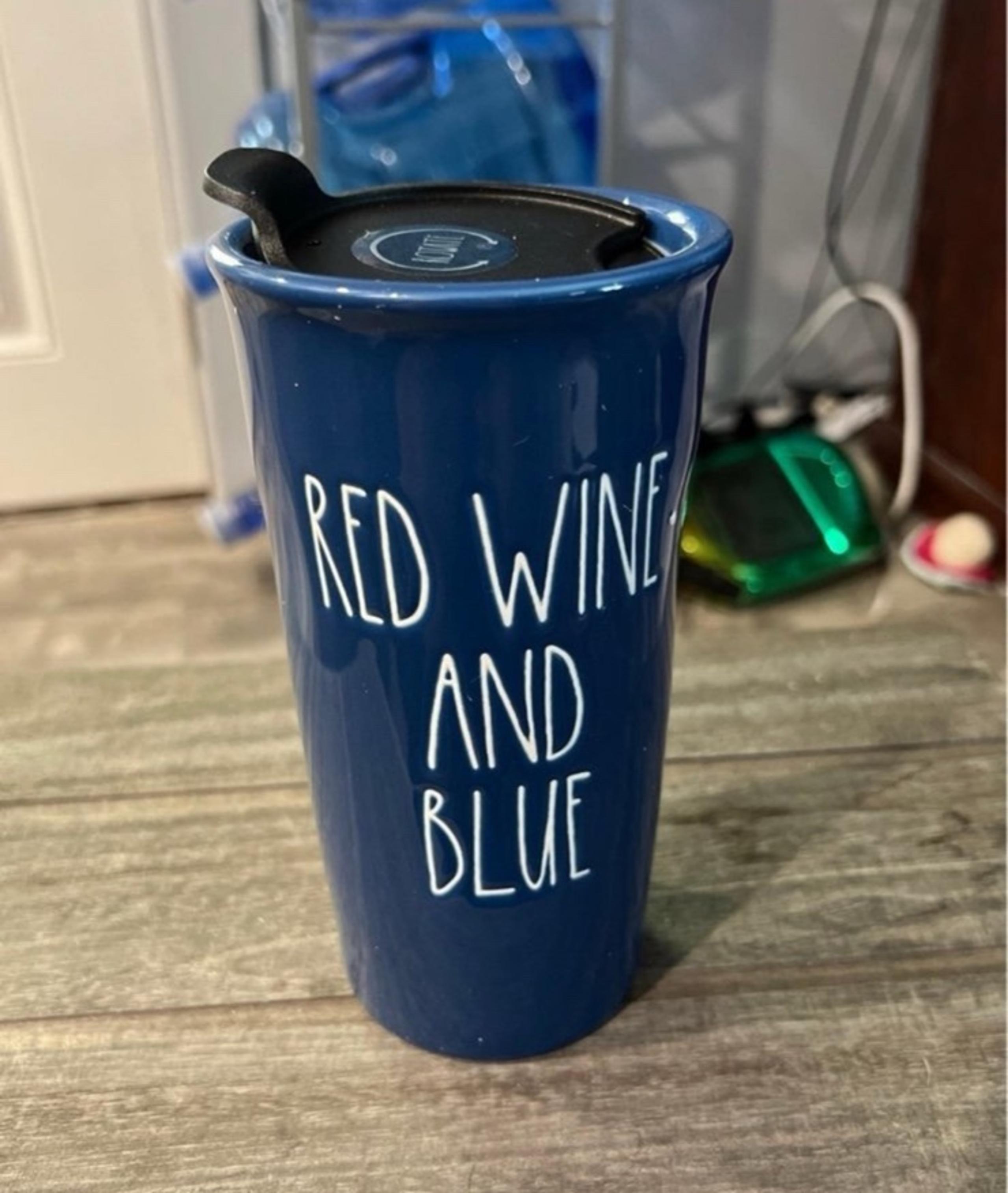Rae Dunn ceramic Travel mug Red Wine and Blue