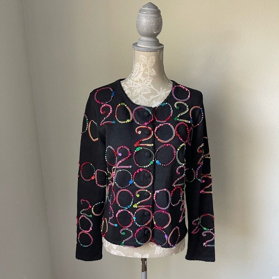 Michael Simon Y2K Beaded 2000 Cardigan in Black