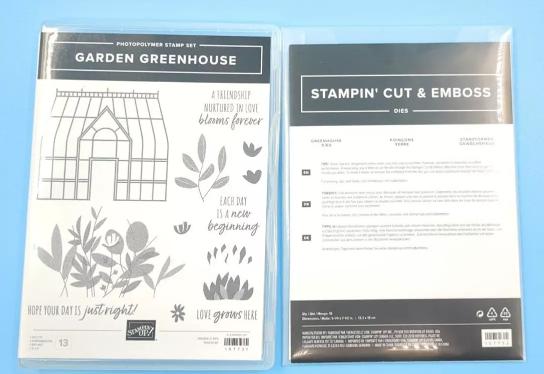 Stampin Up Garden Greenhouse Cling Stamp Set with Greenhouse Dies - Flowers NEW