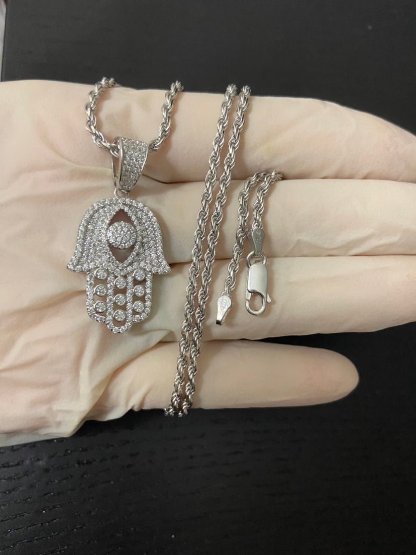 Real 925 Sterling silver hand hamsa Necklace