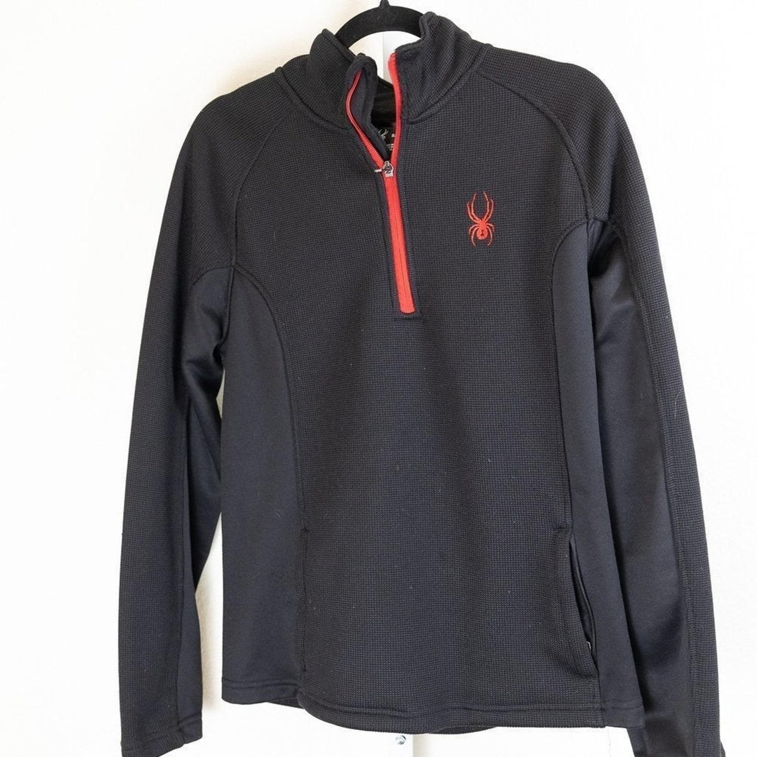 Spyder Mens Quarter Zip Black And Red Athletic Golf Top, Small