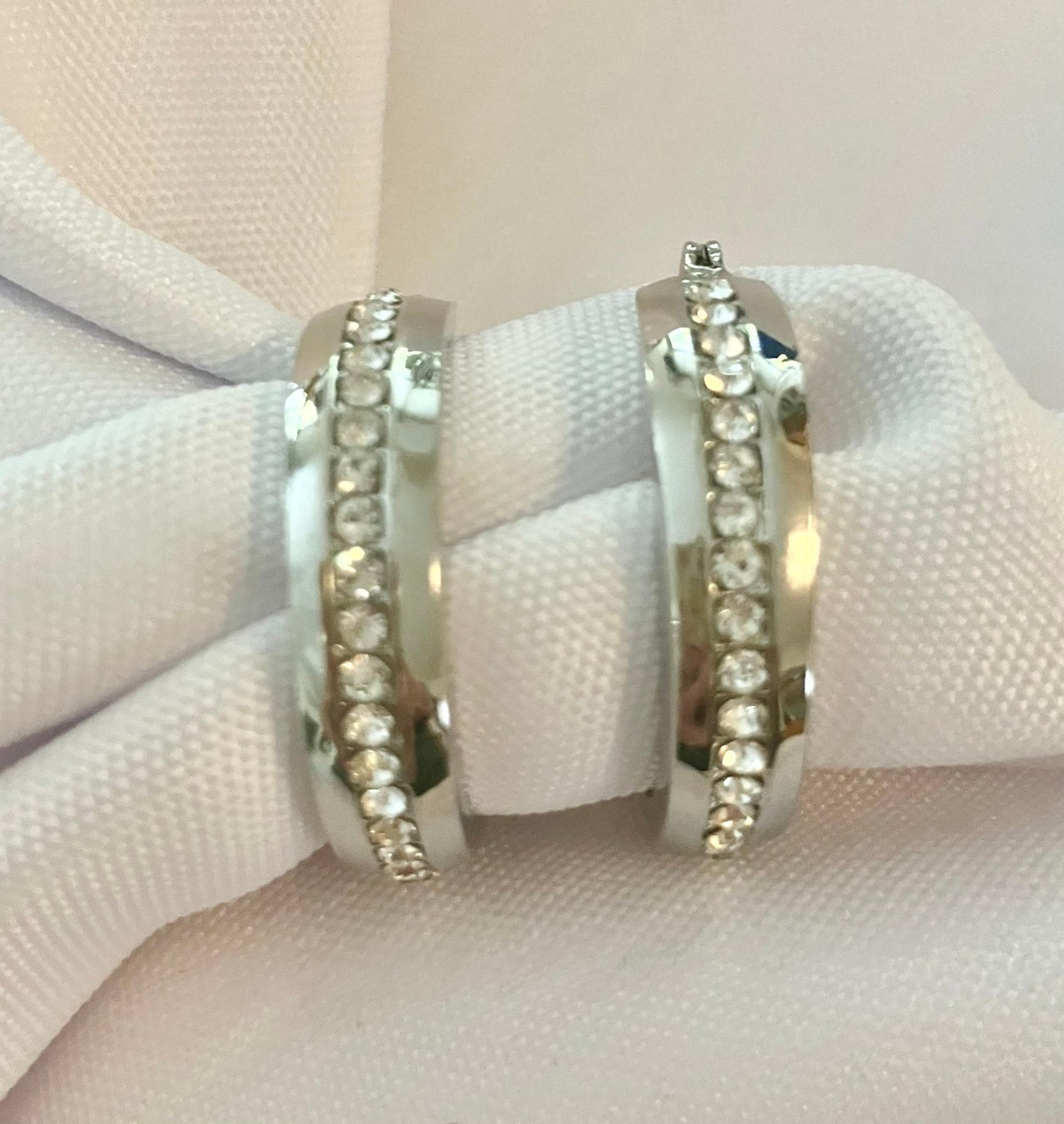 Vera Wang NEW Silver Tone Pierced Hoop Earrings with Faux Diamond Gems