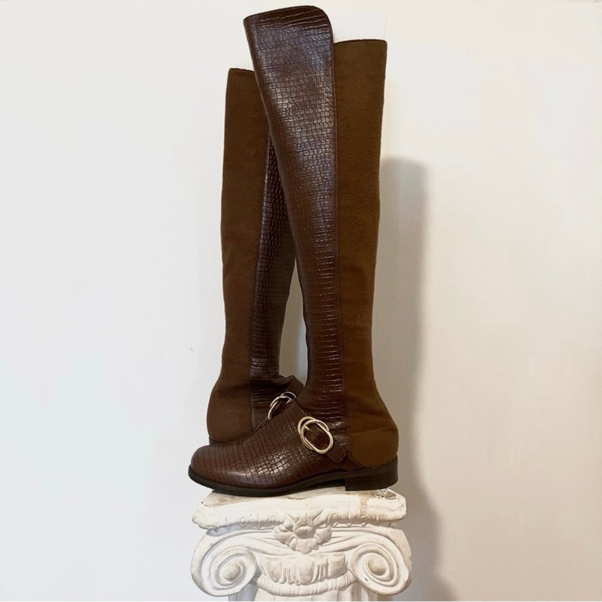 SOLD OUT / RARE Stuart Weitzman Siella OTK Crocodile Boots 9 / 39.5
