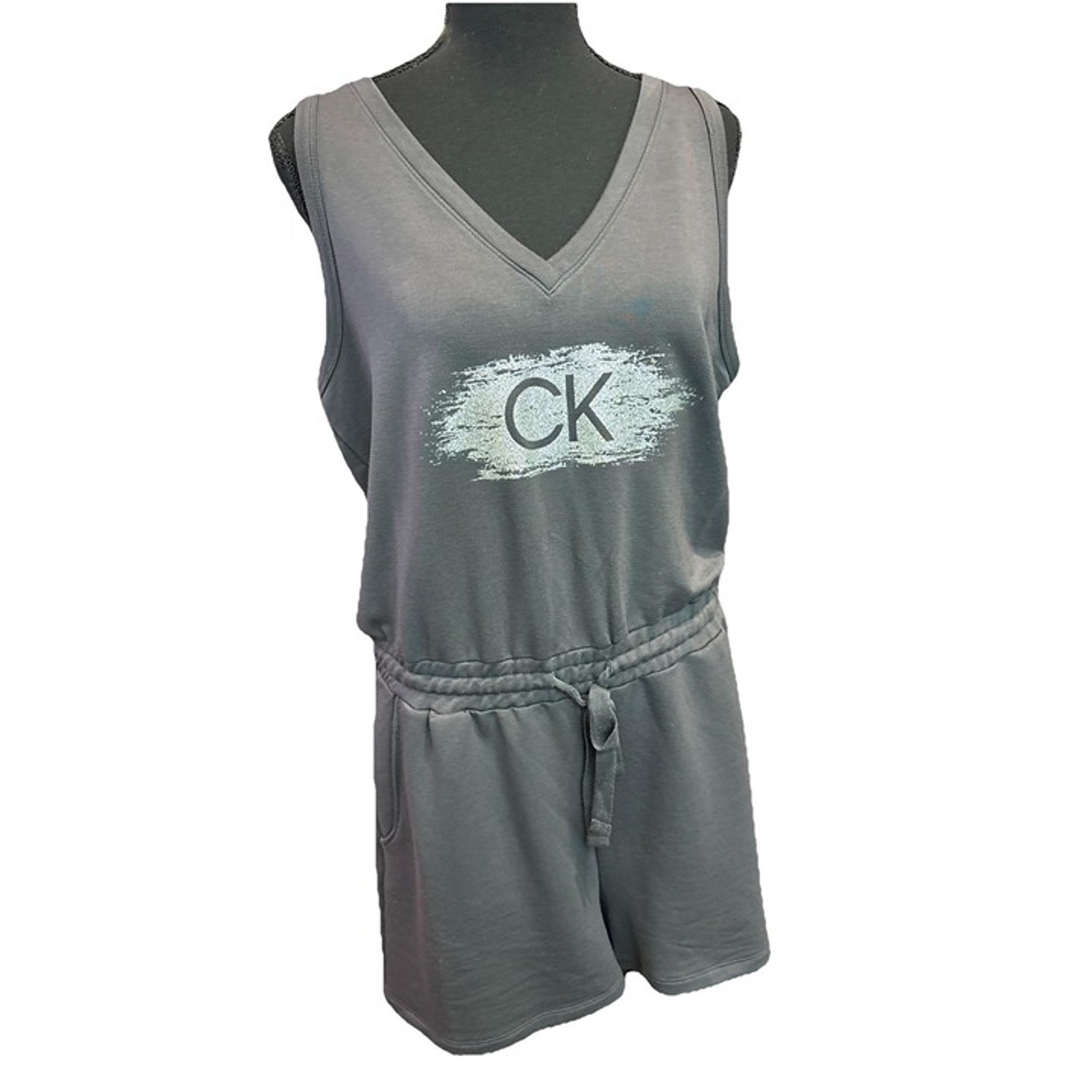 Calvin Klein V-Neck Sleeveless Olive Glitter Romper Jumpsuit Size Medium