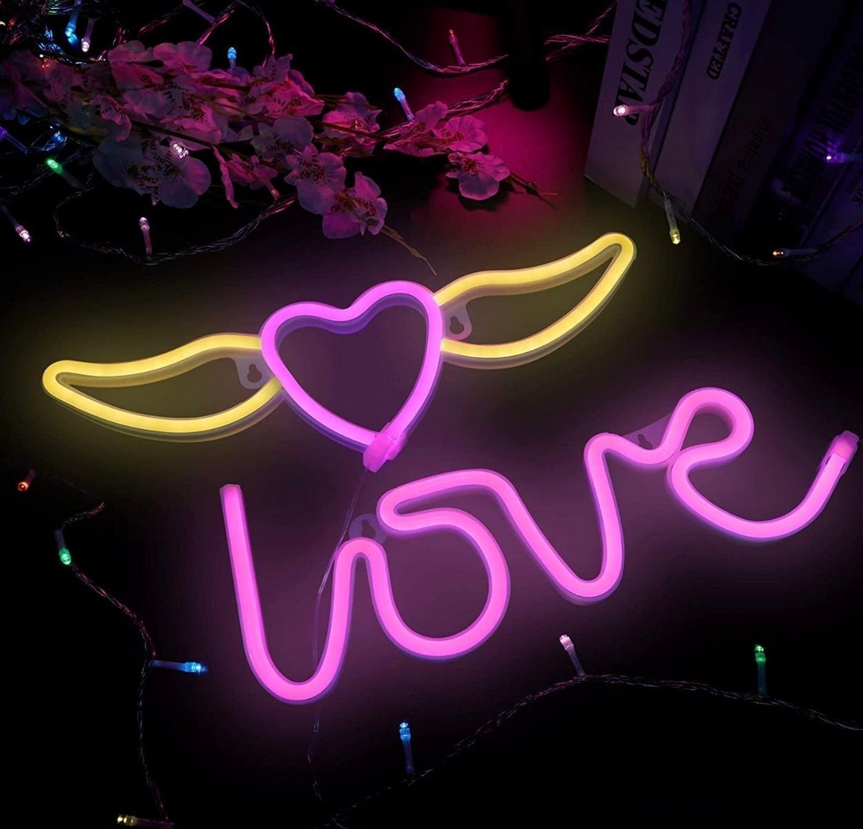 Lovely Pink Heart Wing & Love LED Light Sign Bundle