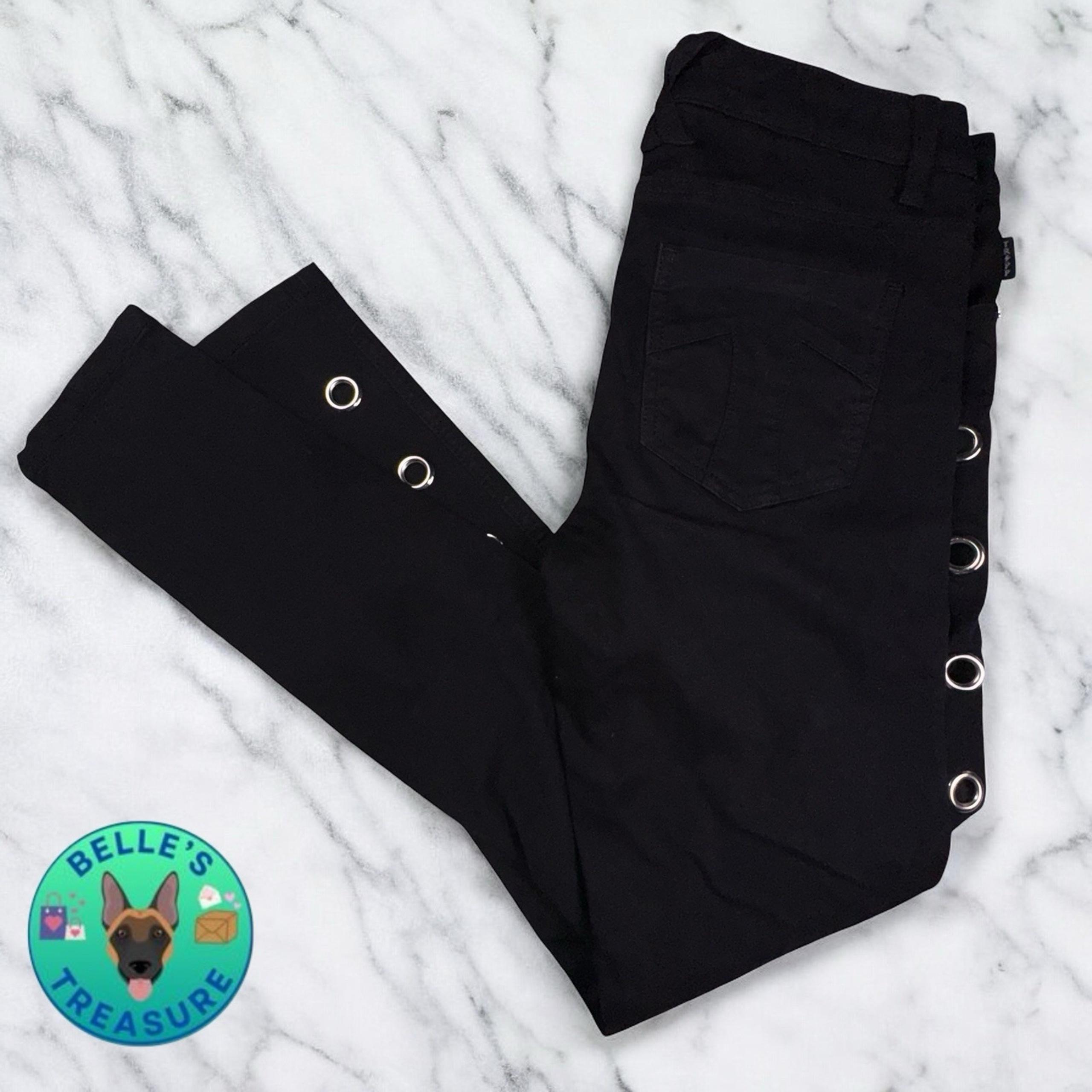 Tripp NYC Pants Womens 5 Black Silver Grommet Mid-Rise Skinny VTG Y2K Goth Emo