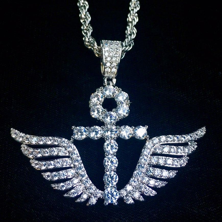 ANKH WINGS DIAMONDS CZ 18K GOLD CHAIN