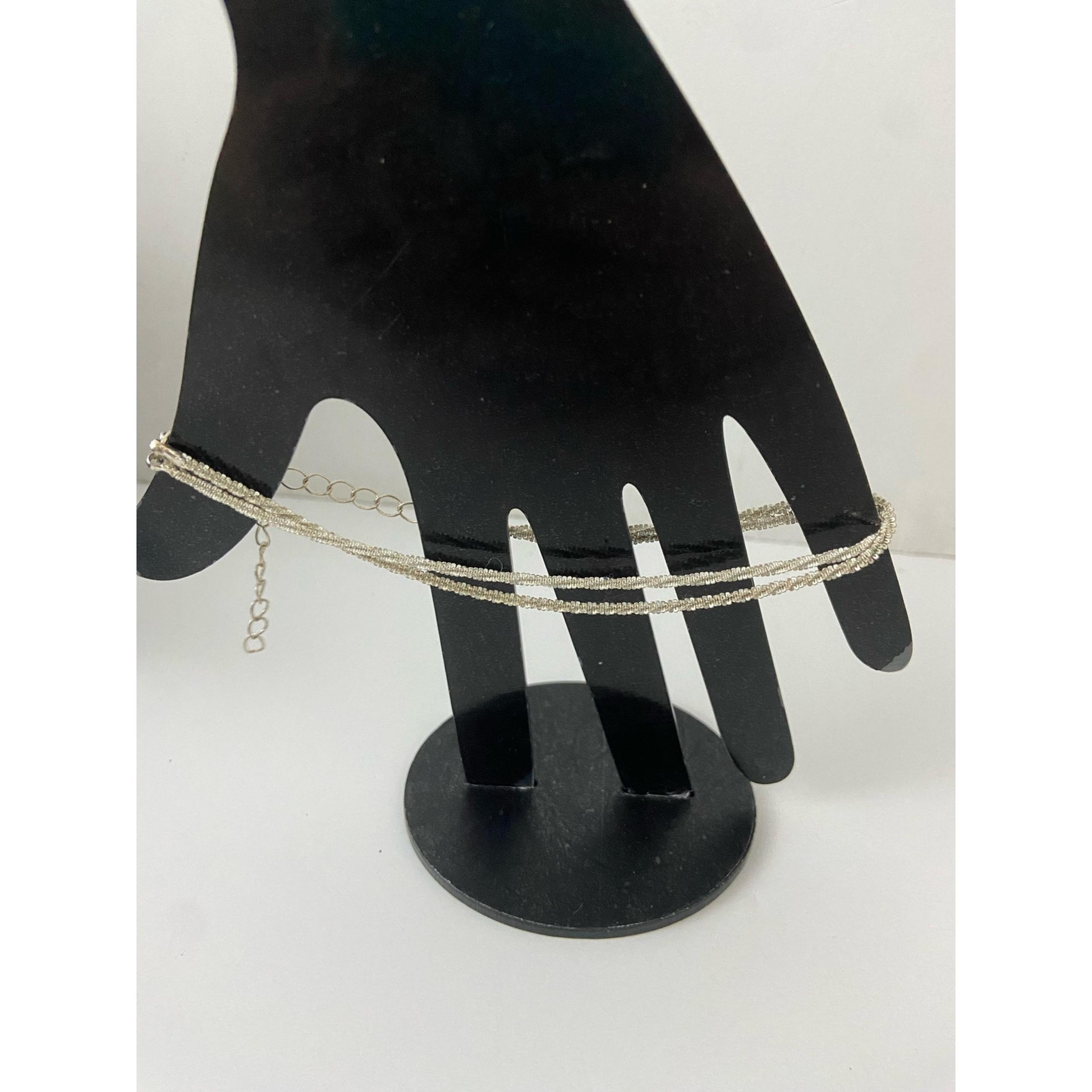 Layered chain anklet silver tone