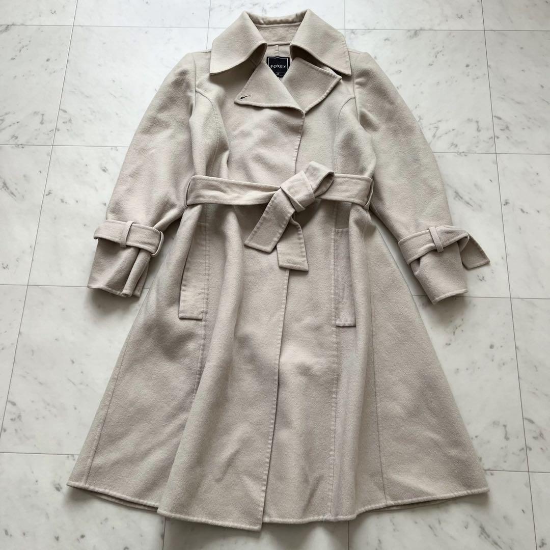 FOXEY Cashmere Belted Double-Faced Coat Beige 38