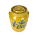 Vintage Yellow Ware Storage Crock With Lid 10” Tall Blue Flowers Hand Painted