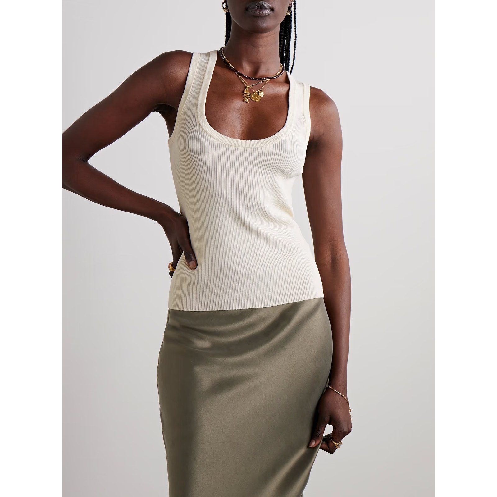 MATTEAU Ecru Cream Ribbed-knit tank sz US 4
