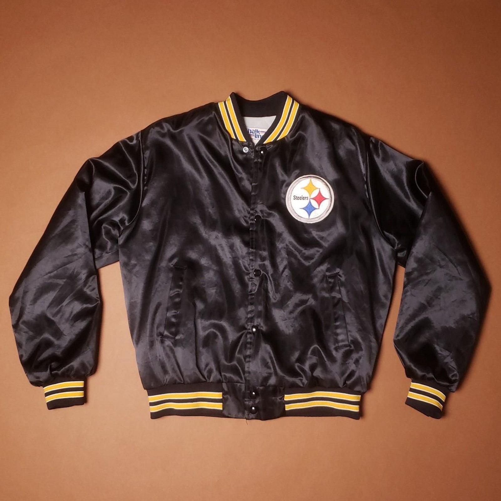 Vintage 80s chalkline Steelers satin bomber Mens size Large