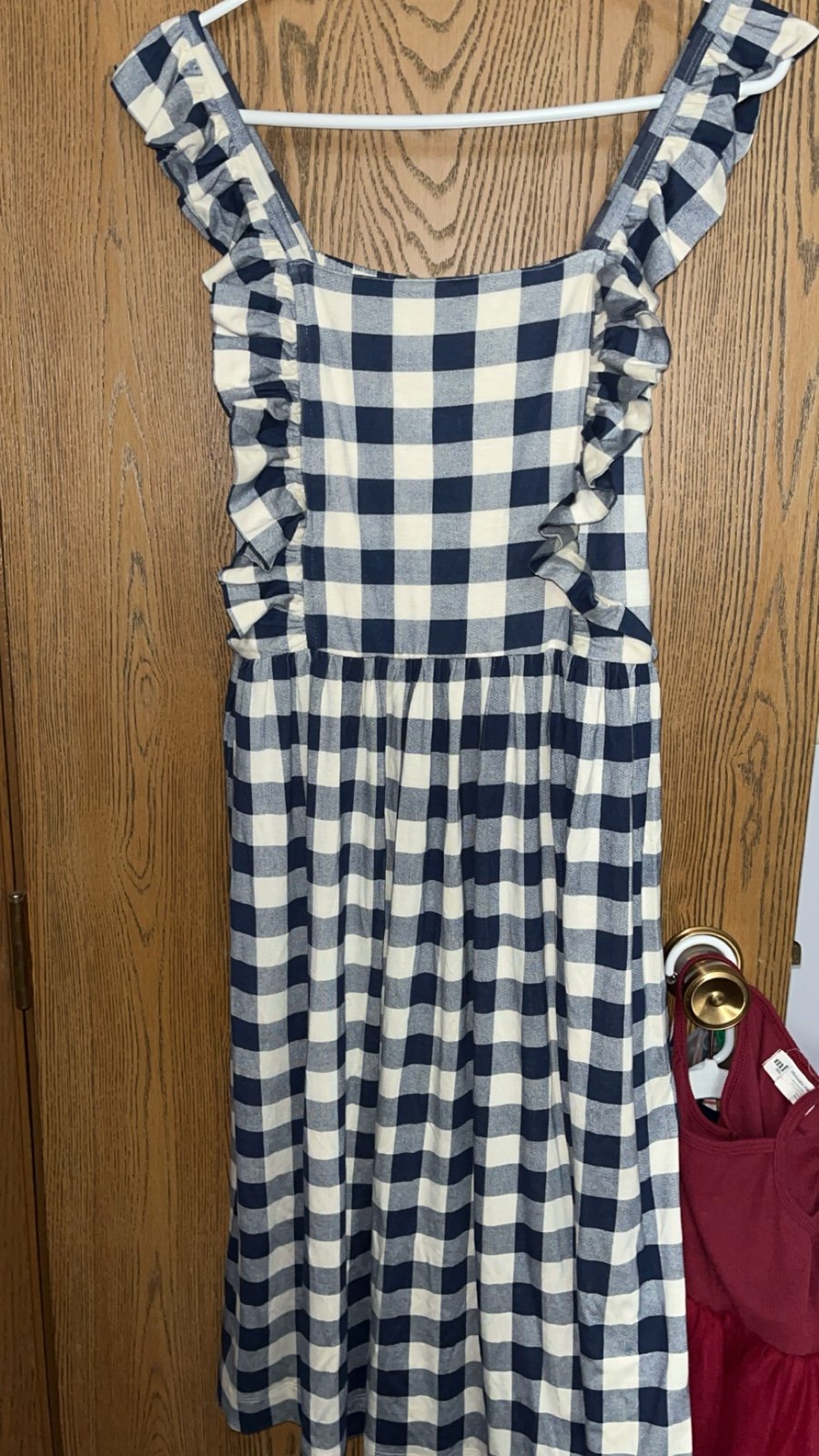 Kate Quinn navy gingham pinafore dress