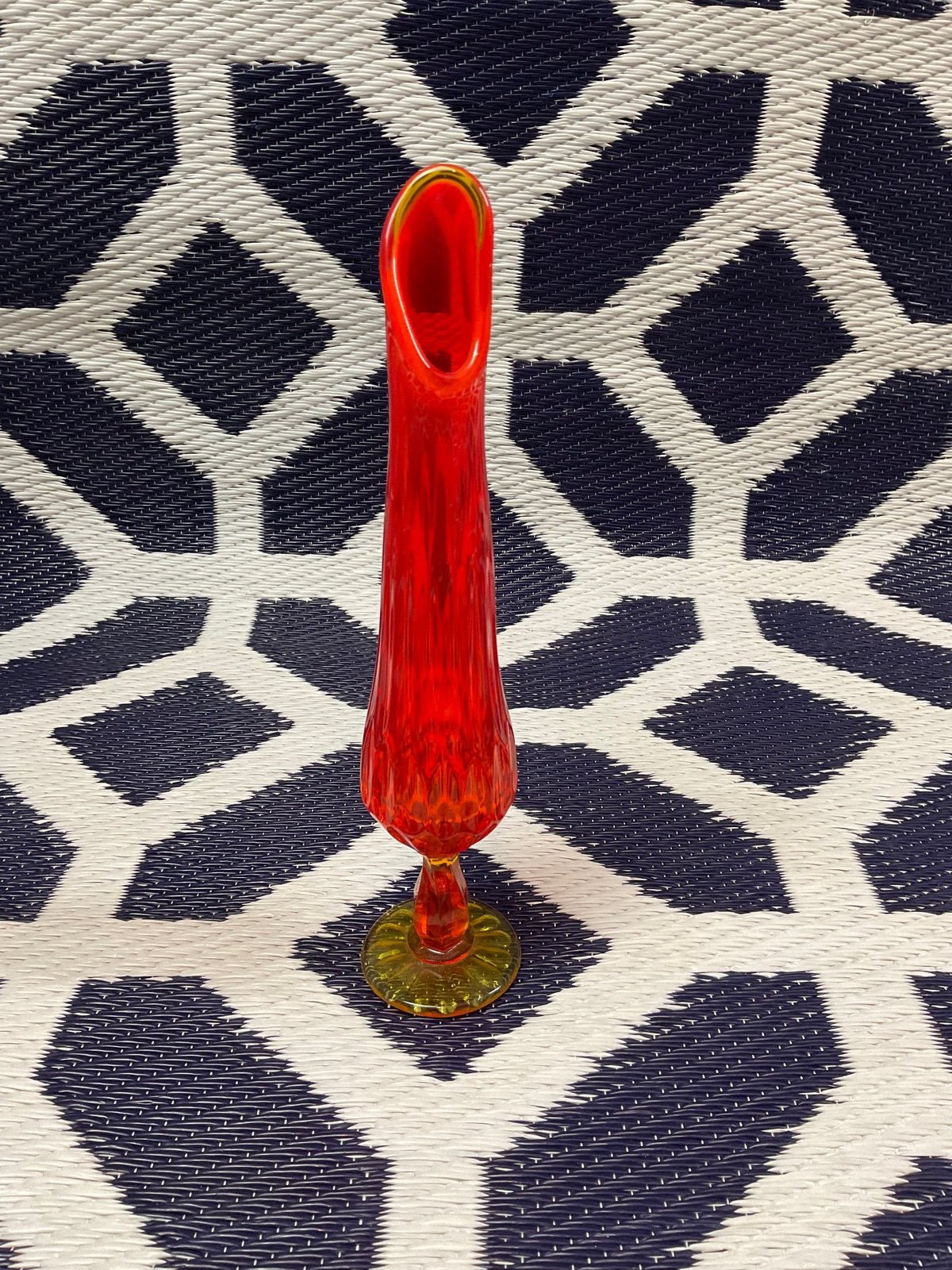 Vintage Fenton Orange Amberina Swung Vase
