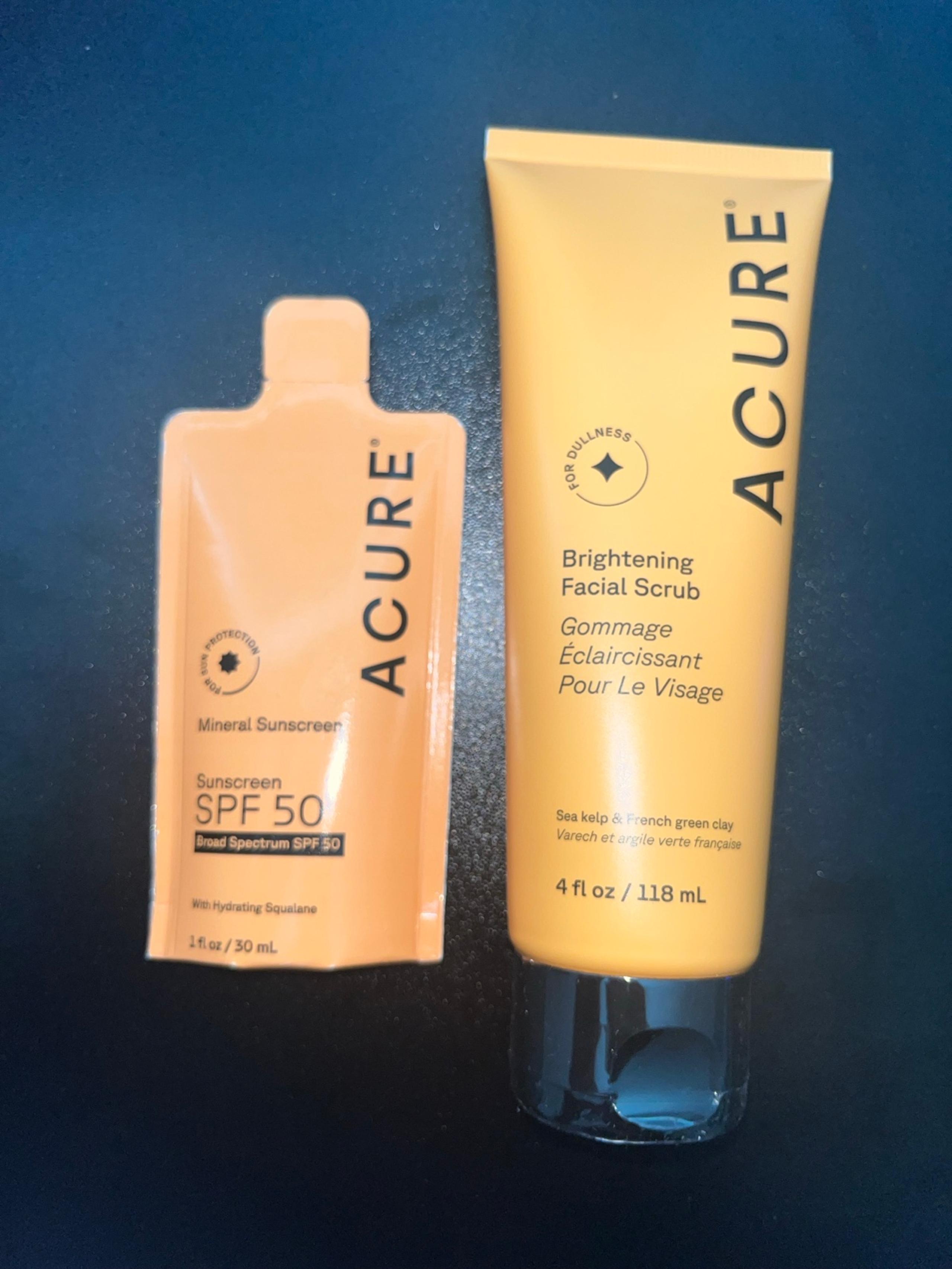 Acure Brightening Facial Scrub & Sunscreen