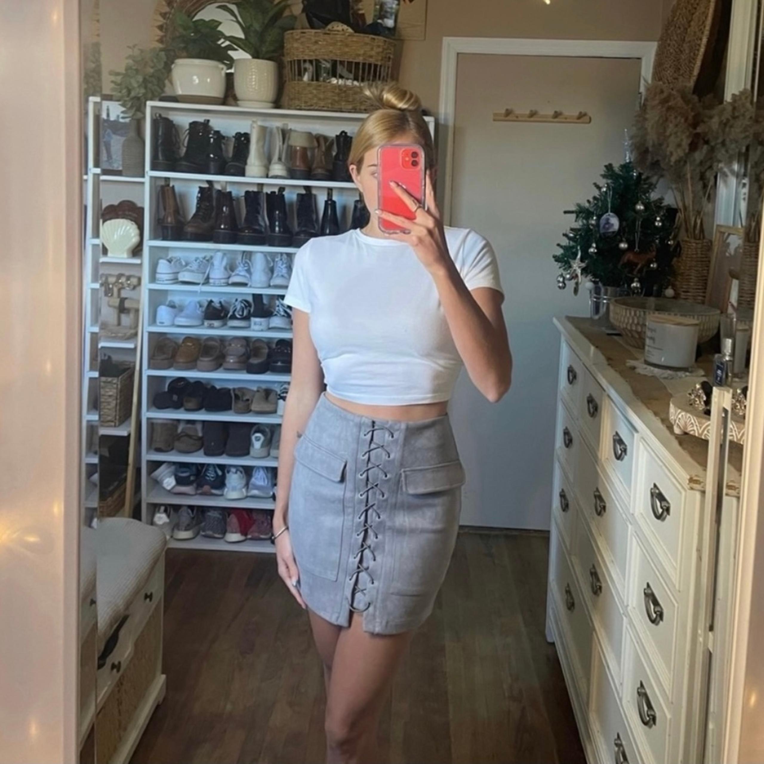 Nasty Gal lace up faux suede grey skirt