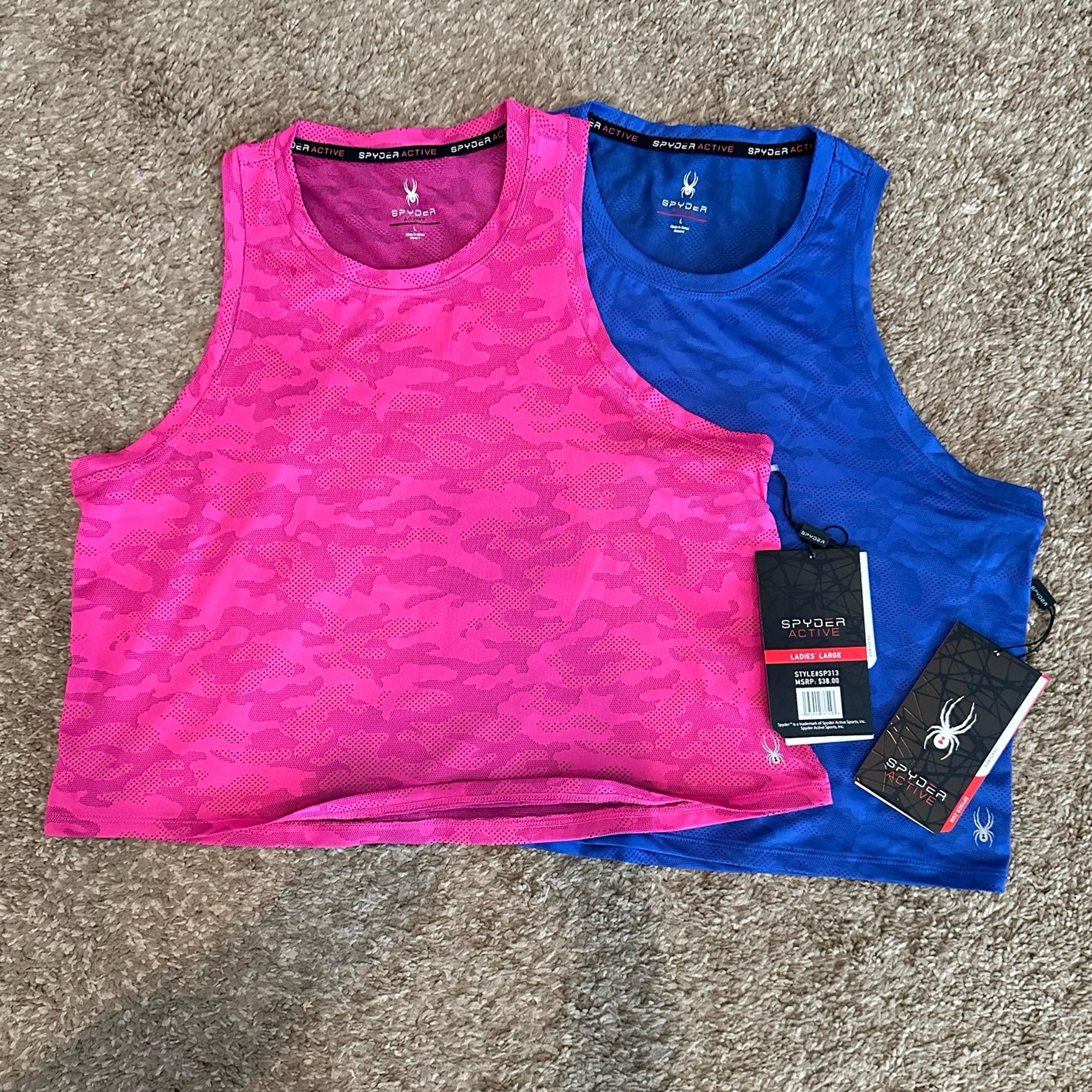 Set of Two SPYDER Active Crop Tank Tops Pink Blue Sz Large