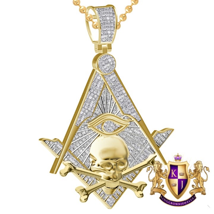 Real Diamond 0.60 Cwt. Masonic Illuminati Eye Of Providence Skull Pendent Charm