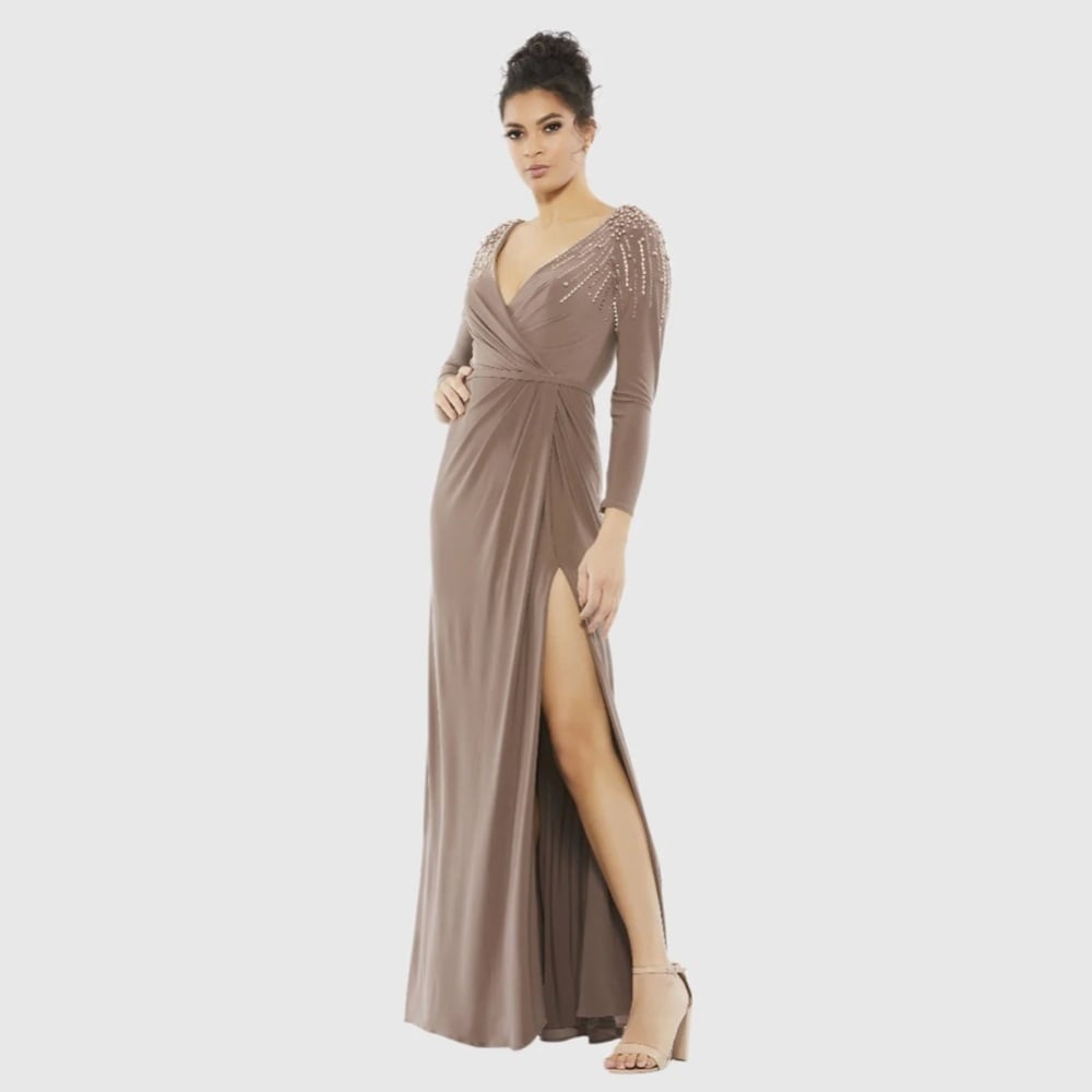 Size 16 Mac Duggal 55715 NWT FAUX WRAP JERSEY GOWN W/ EMBELLISHED ACCENTS