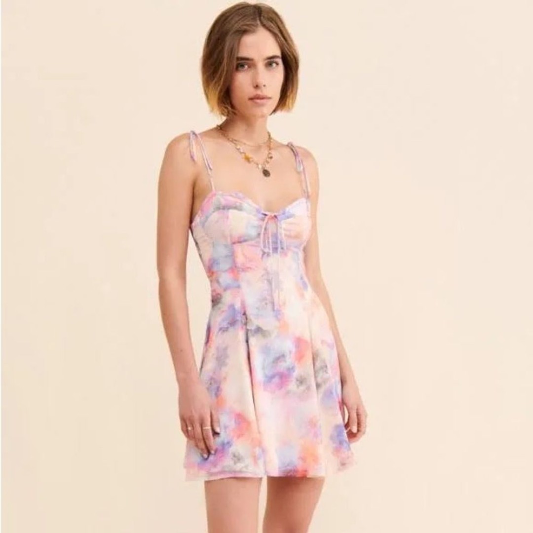 Rays for Days Daisy watercolor pink & purple tie shoulder bustier mini dress XS
