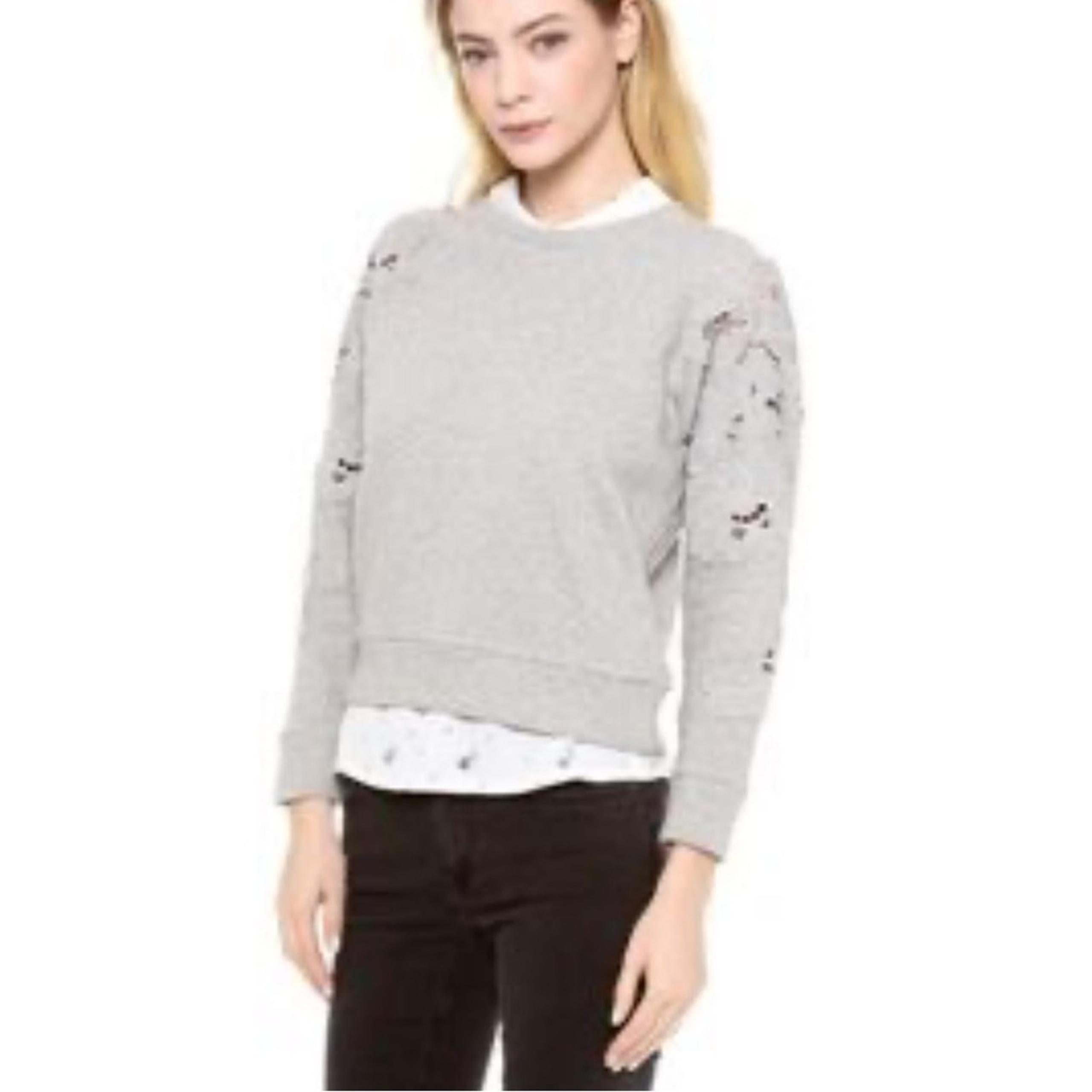 Rebecca Taylor Women’s Gray Lace Sleeve Crewneck Pullover Cotton Sweater Large