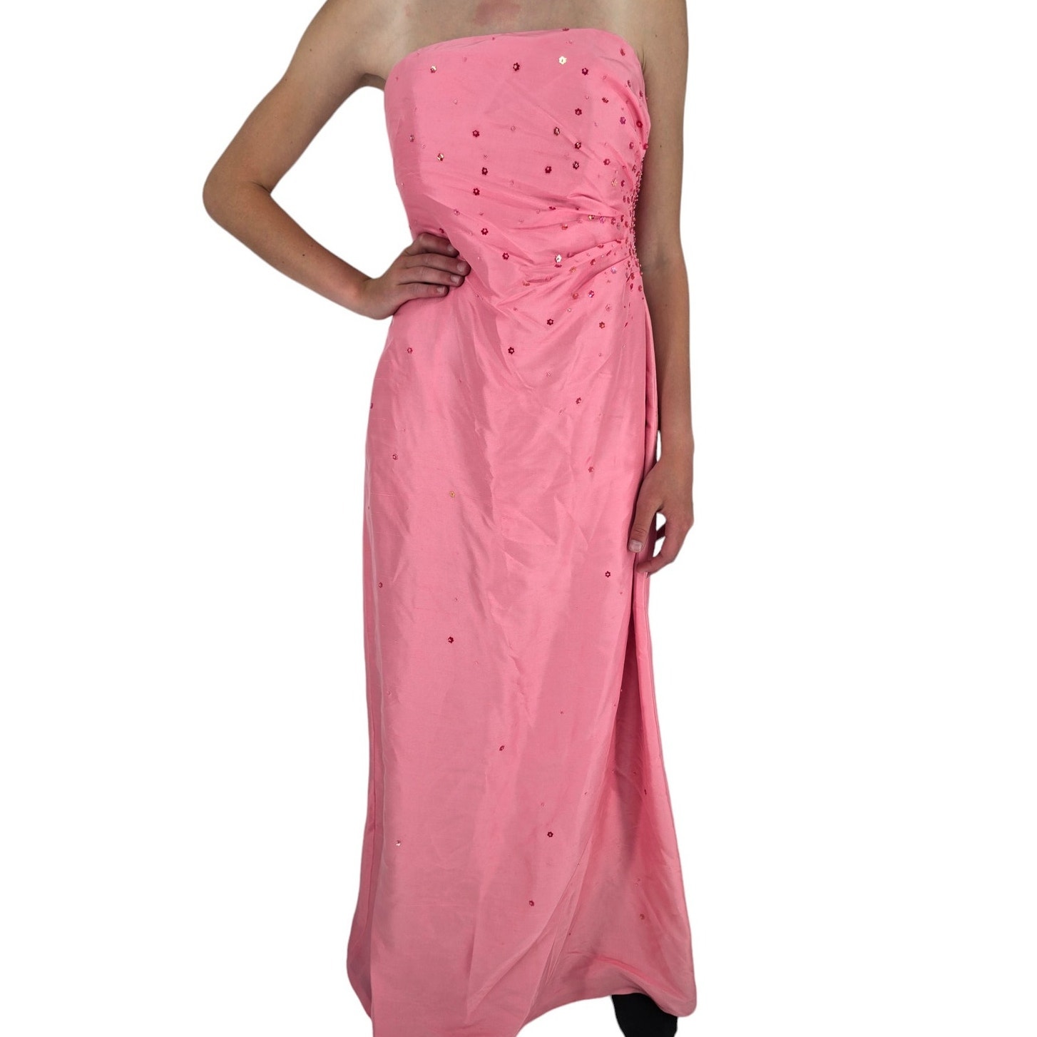Vtg Y2K Phoebe Kay Unger Womens Sz 4 Maxi Length Prom Dress Light Pink Beaded