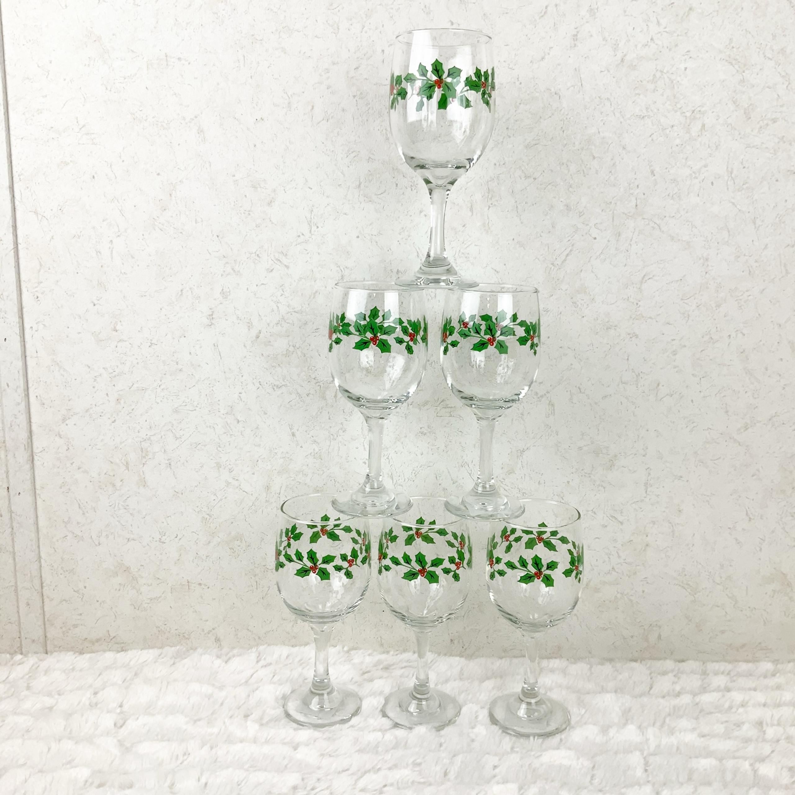 Libbey 6 Holly Berry Wine Glasses 11.5 Oz  Christmas Holiday USA