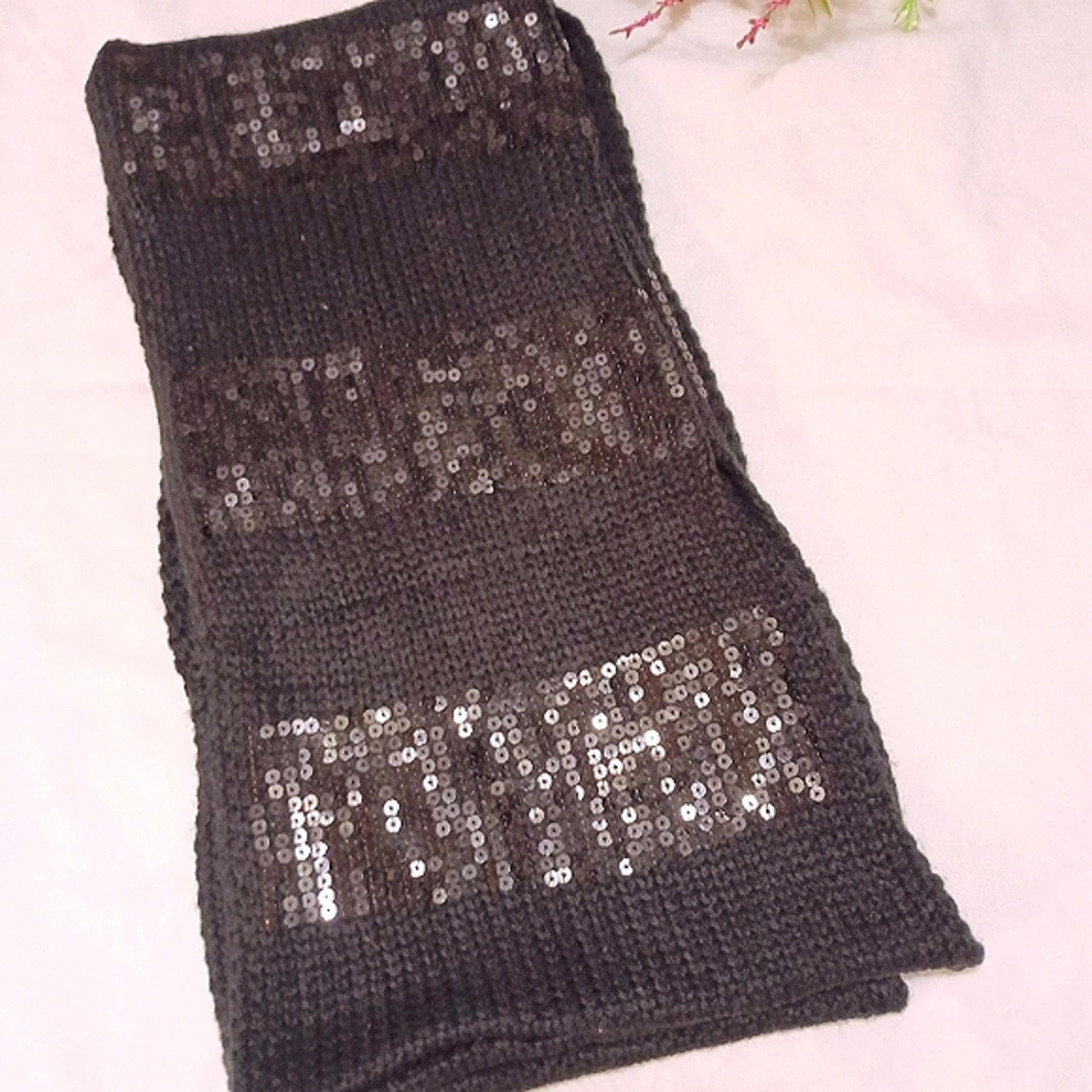 Steve Madden Long Black Sequin Infinity Scarf