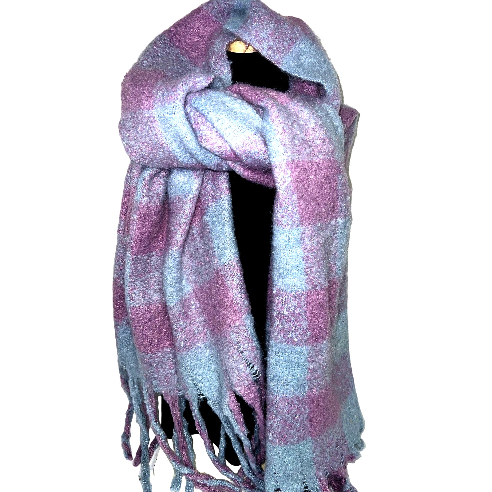 Blanket SCARF Dreadlock Fringe Adrienne Vittadini Purple Blue Buffalo Check NEW