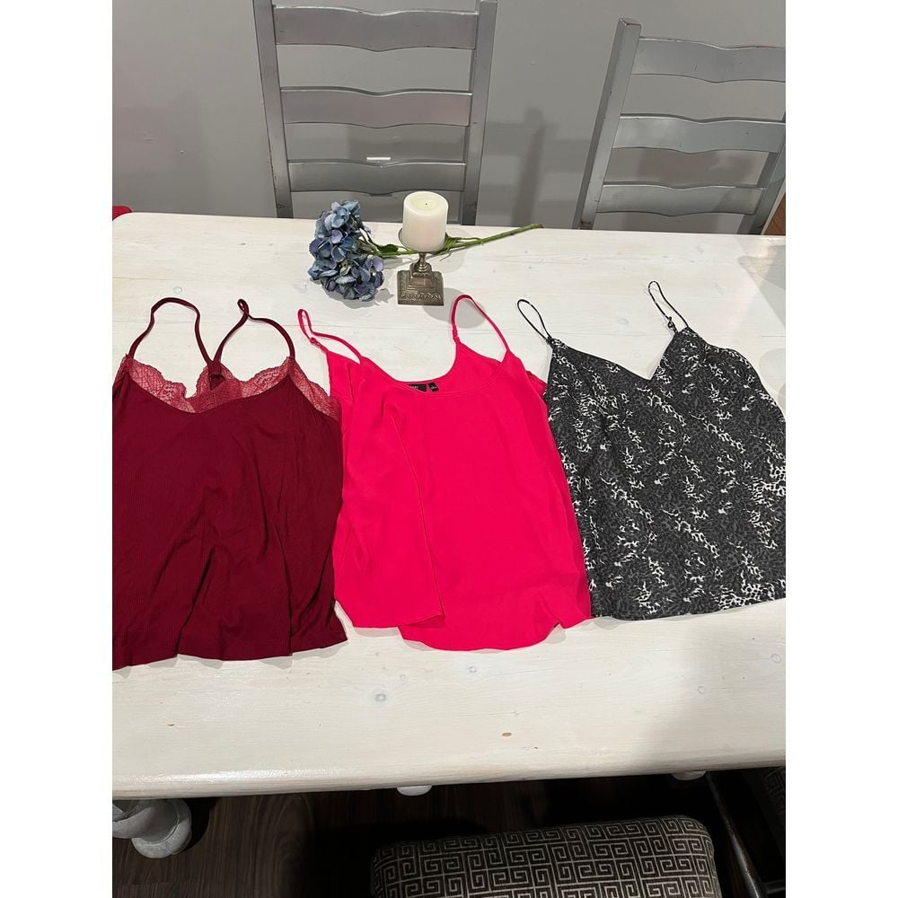 Stylish Camisole Tank lot-Lace Trim Sleeveless Tops in Black, Pink, and Burgundy