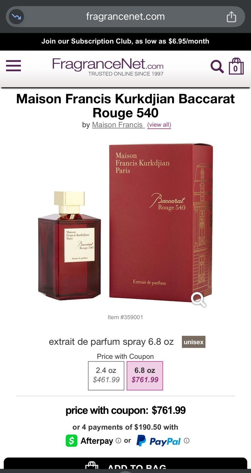 Baccarat Rouge 540 6.8oz
