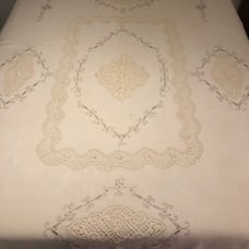 Vintage Linen & Lace Tablecloth 68x90 Ecru Beautiful!!!