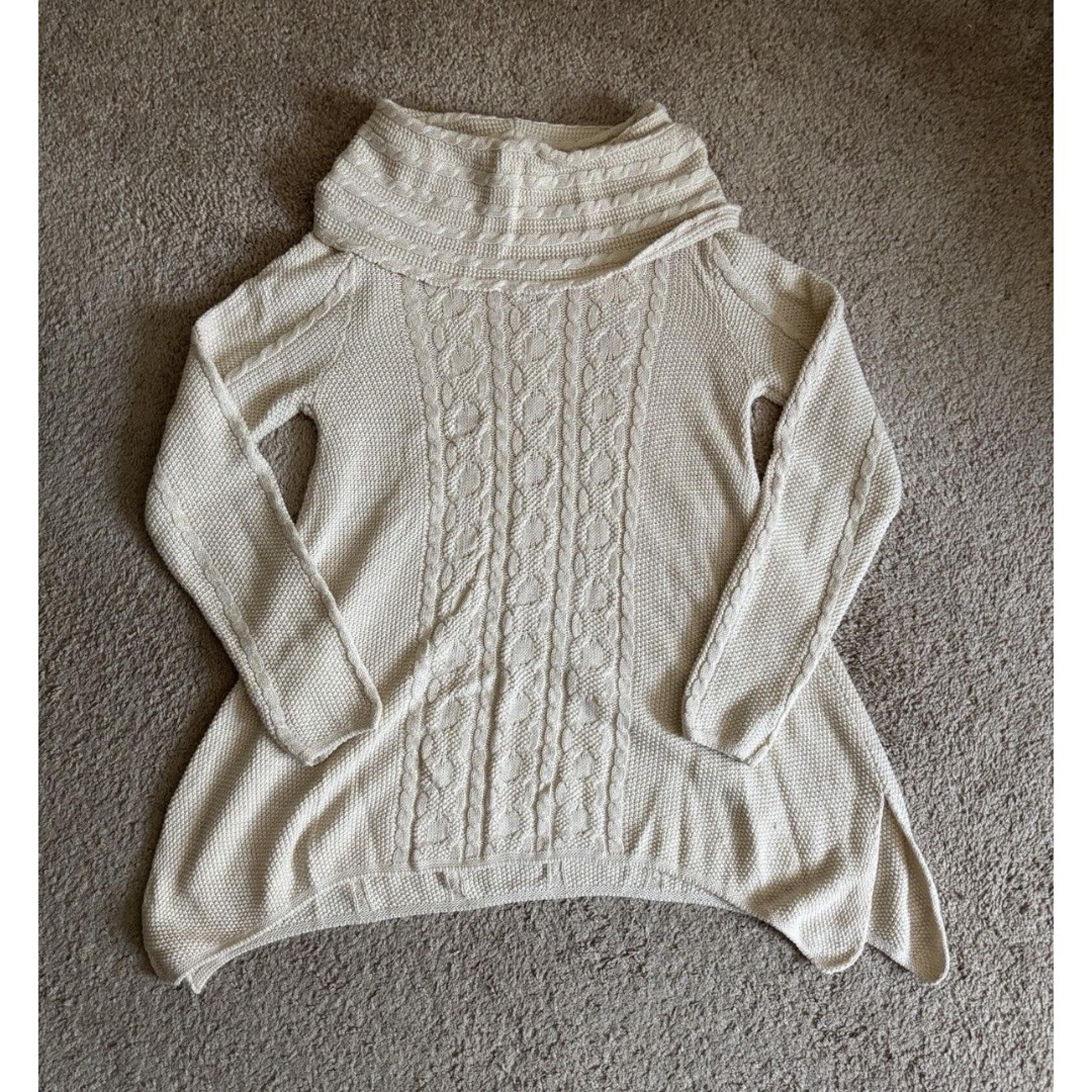 Jeanne Pierre Womens Small Turtleneck Sweater Cable Knit Cotton Preppy Classic