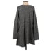 Soft Surroundings Ribbed Loose Fit Gray Tunic Sweater Assymetric Hem Sz Medium