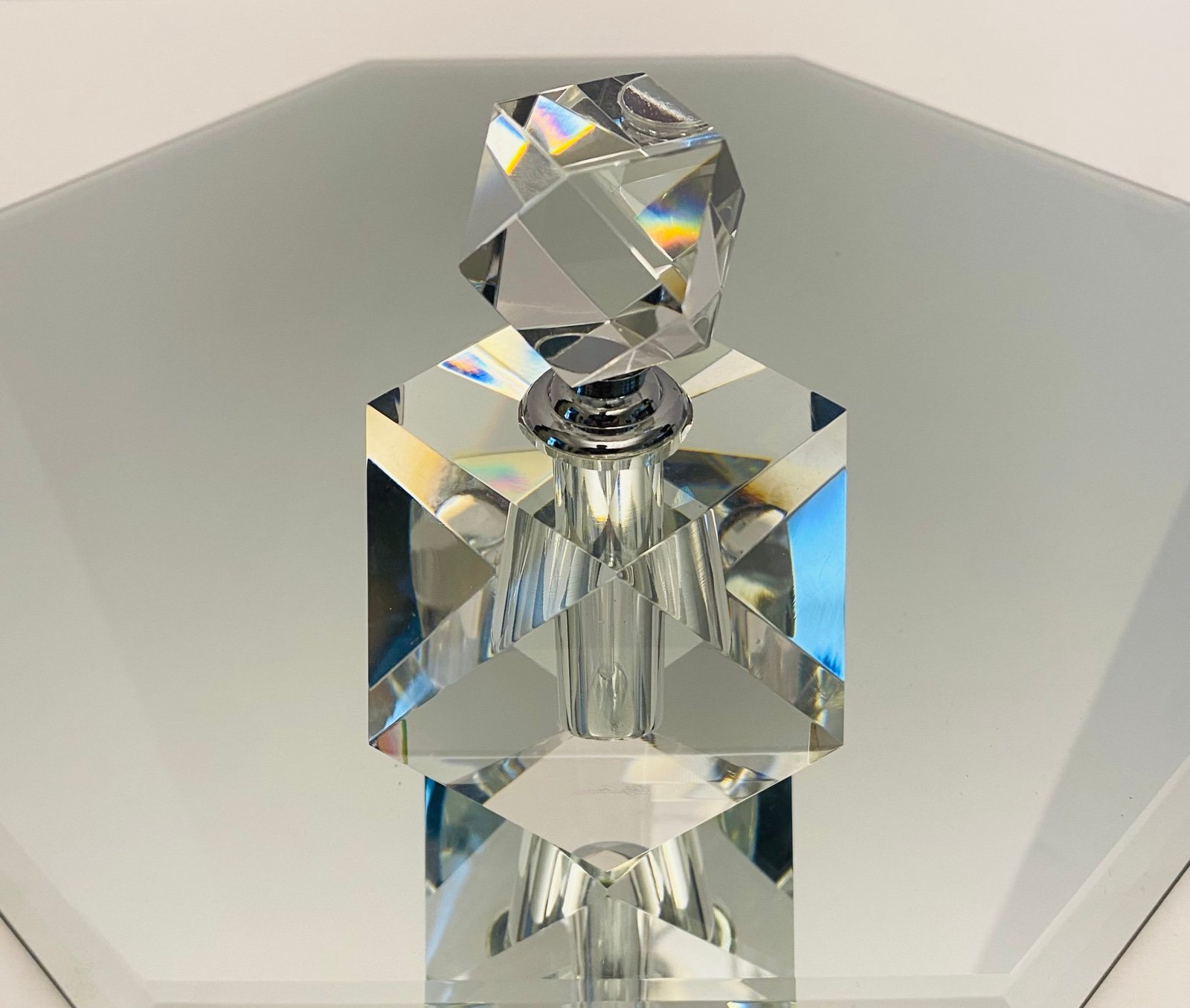 Vintage Oleg Cassini Crystal Perfume Bottle with Glass Dauber (empty) Signed.