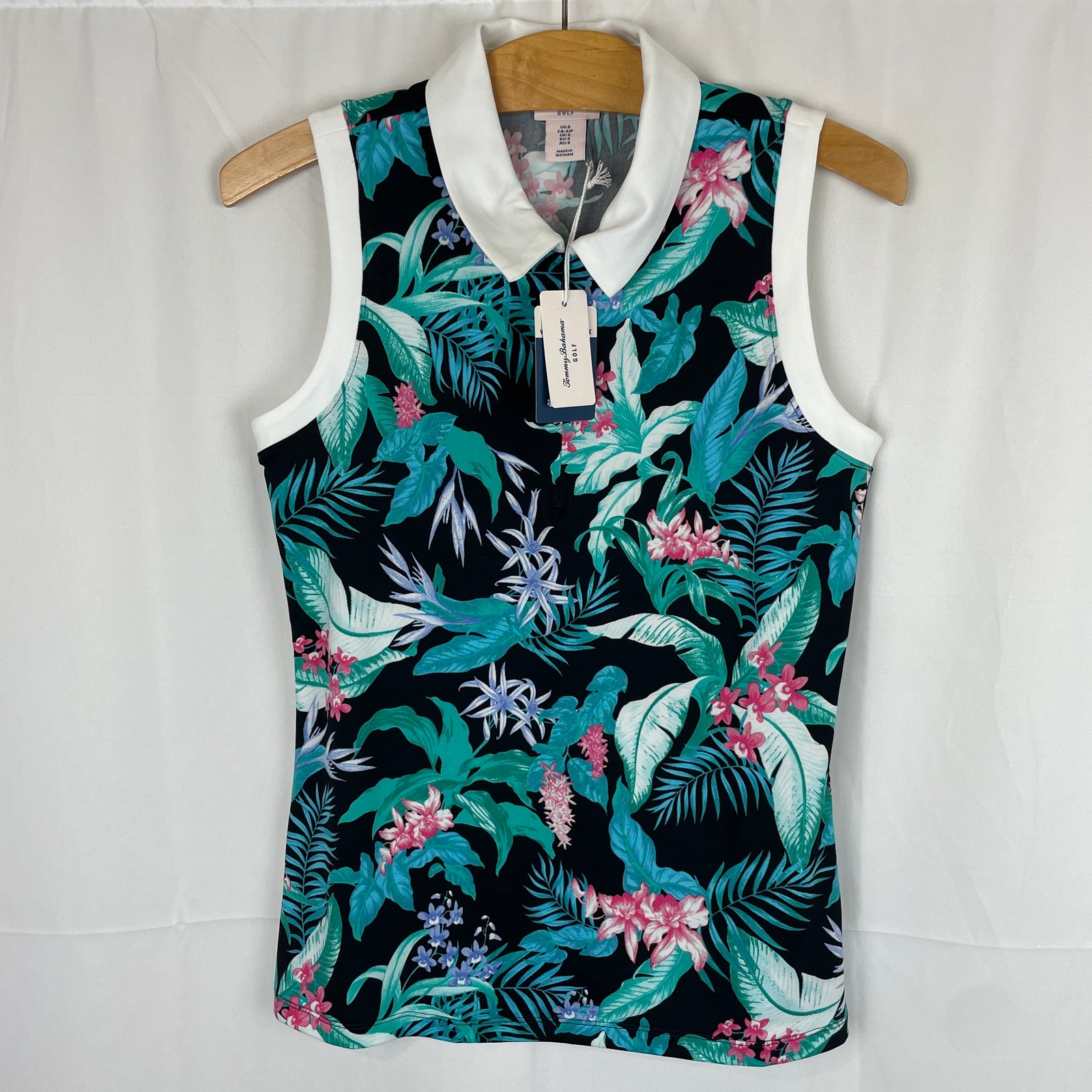 Tommy Bahama Women's Tropical Sleeveless Golf Tennis Polo Shirt Black/Green S