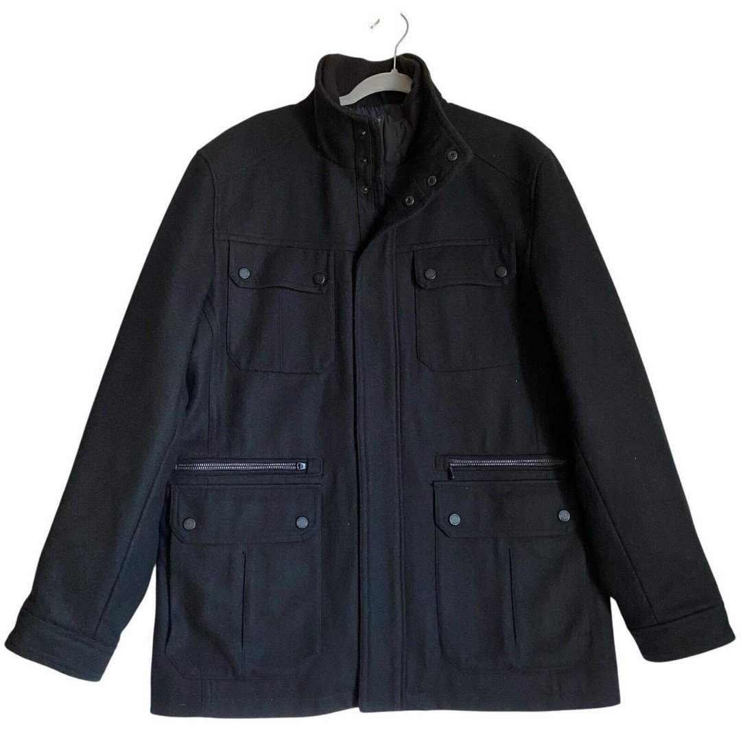 Michael Kors Field Truck Wool Jacket Coat Men's L Black Quilted Lined Minimalist
