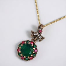 Vintage sterling 4.3carats green emerald, rubies and diamond pendant