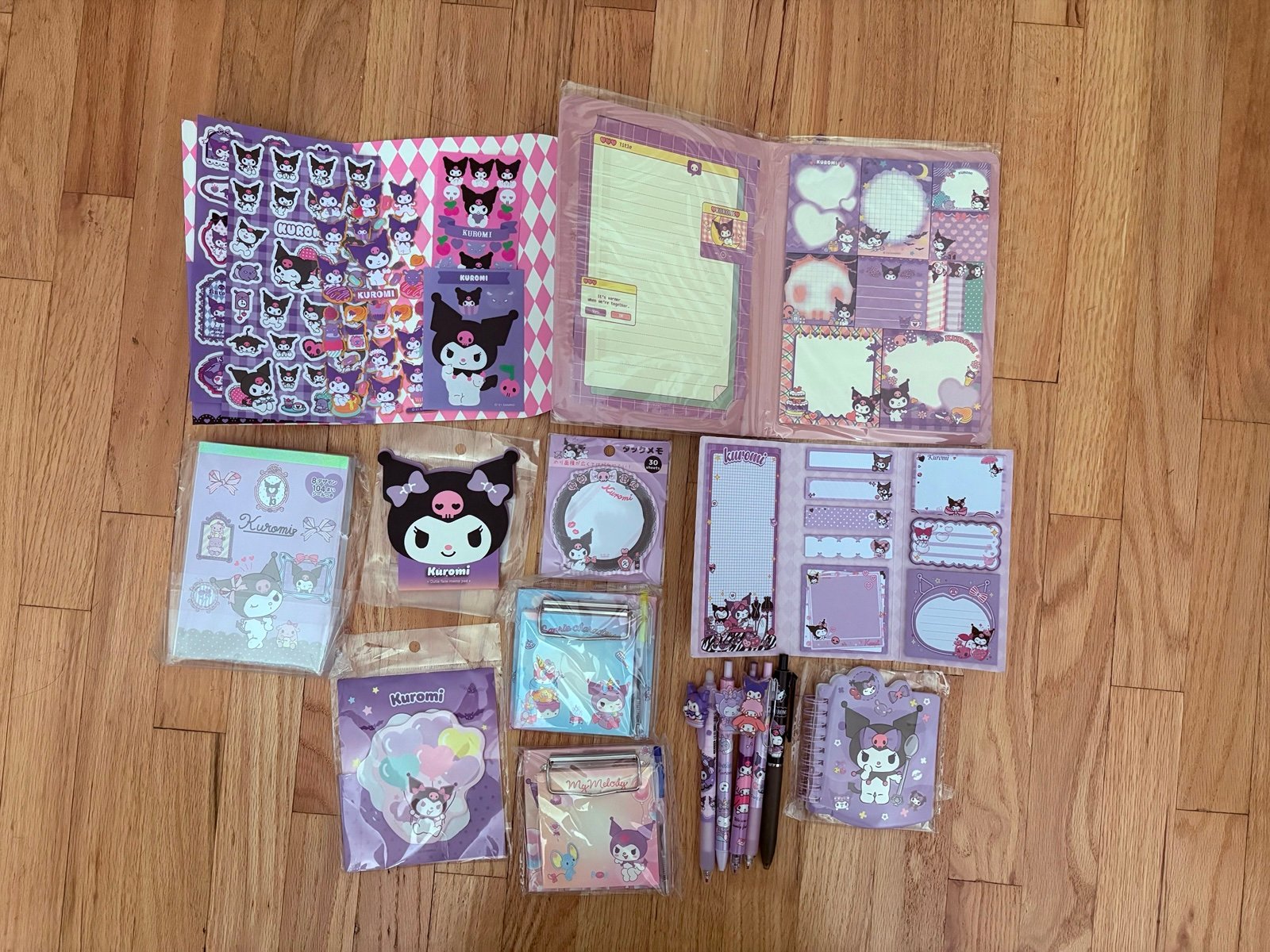 Sanrio Kuromi Stickers Memo Pad Sticky Notes Pen Letter Sheet Mini Notebook Set
