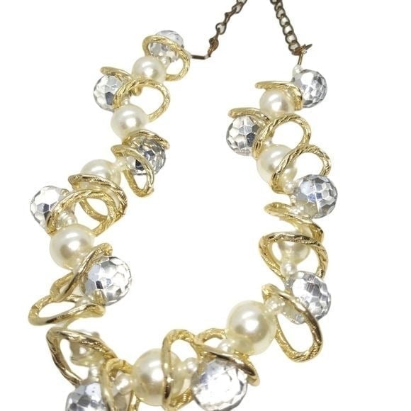 Disco beaded pearl gold toned necklace