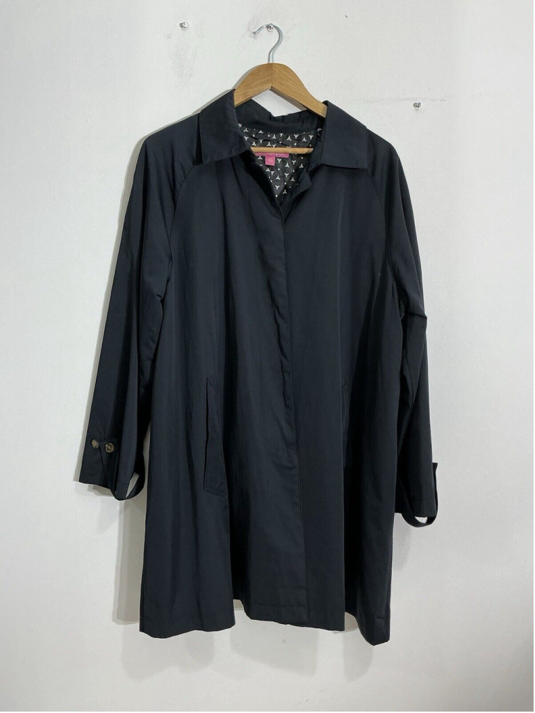 Womans Woman Within Black Long Sleeve Button Up Rain Coat 16 W