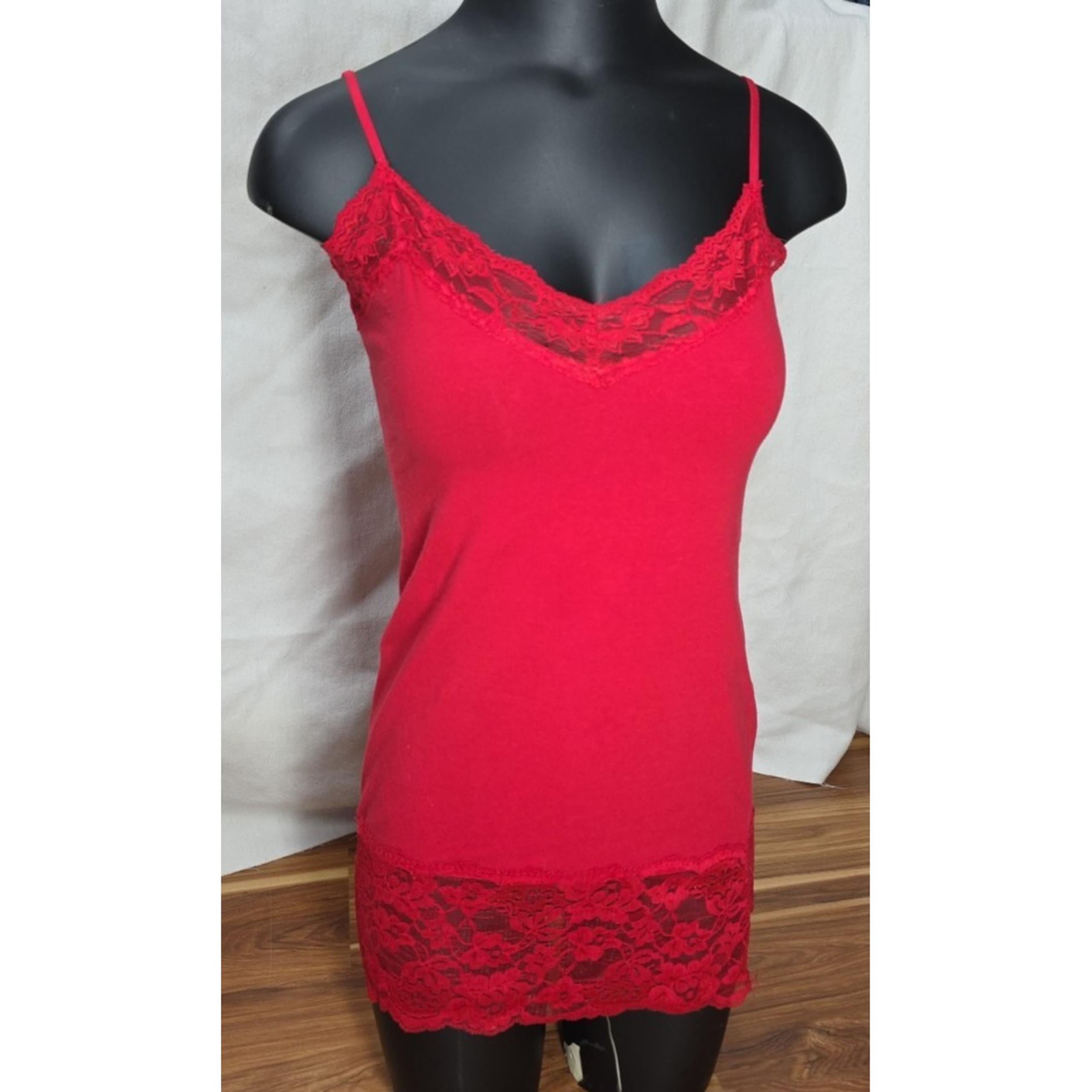Y2K Wet Seal Lace Trim Cami Camisole Tank Top Womens Large Red Goth Babydoll